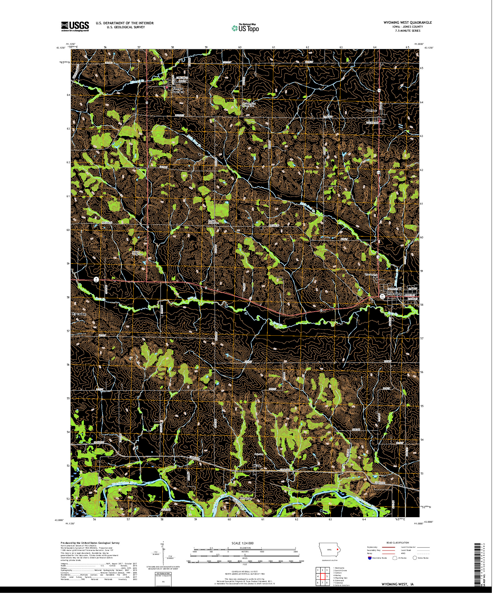 USGS US TOPO 7.5-MINUTE MAP FOR WYOMING WEST, IA 2018