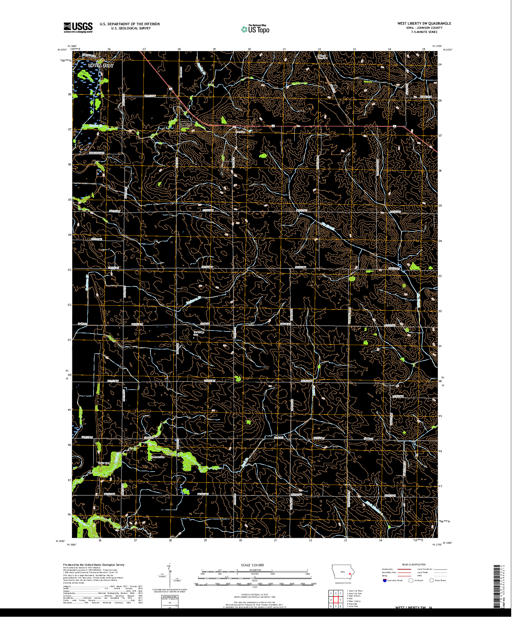 USGS US TOPO 7.5-MINUTE MAP FOR WEST LIBERTY SW, IA 2018