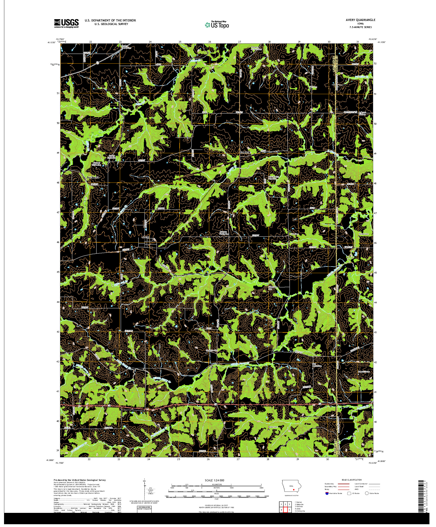 USGS US TOPO 7.5-MINUTE MAP FOR AVERY, IA 2018