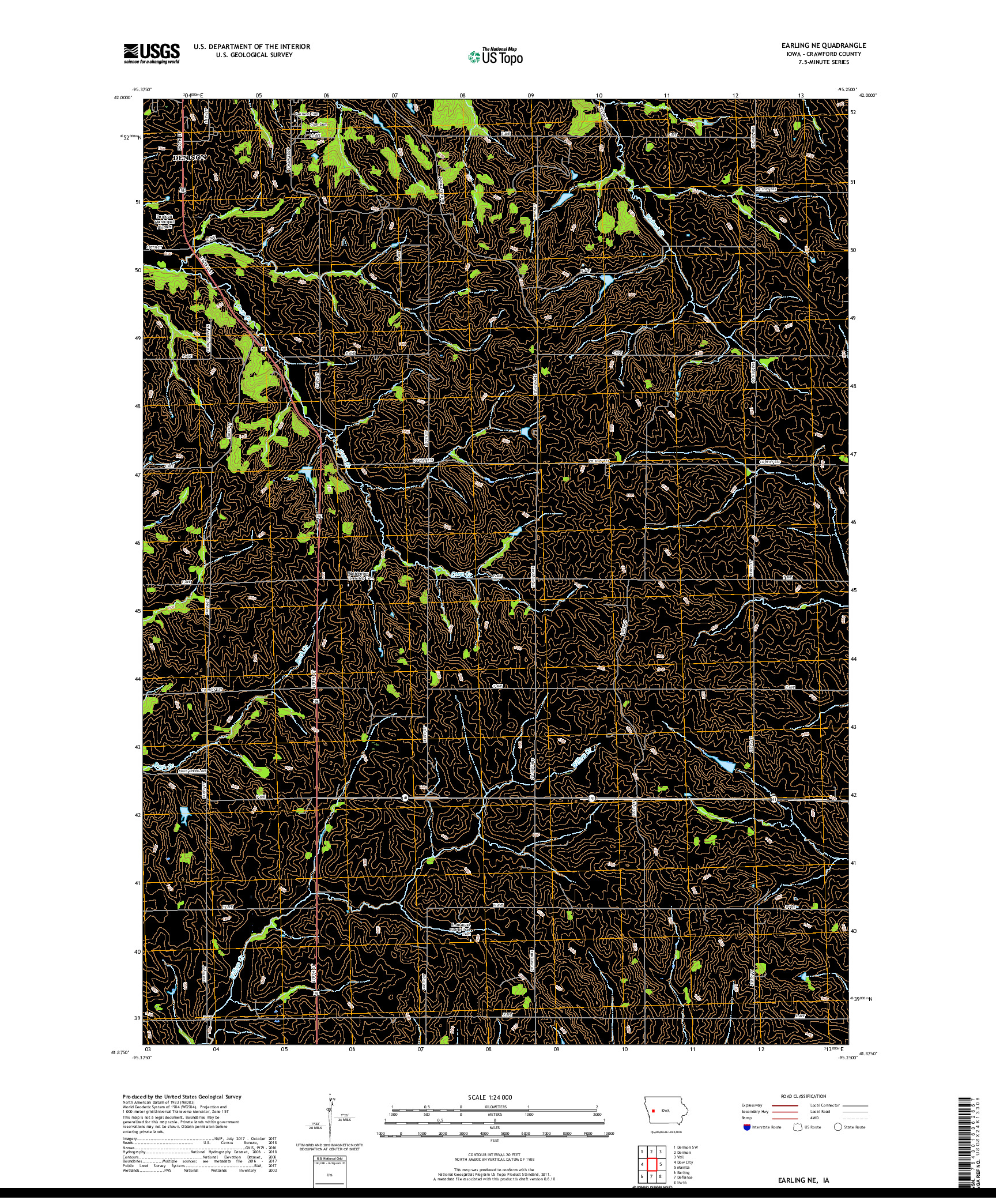 USGS US TOPO 7.5-MINUTE MAP FOR EARLING NE, IA 2018