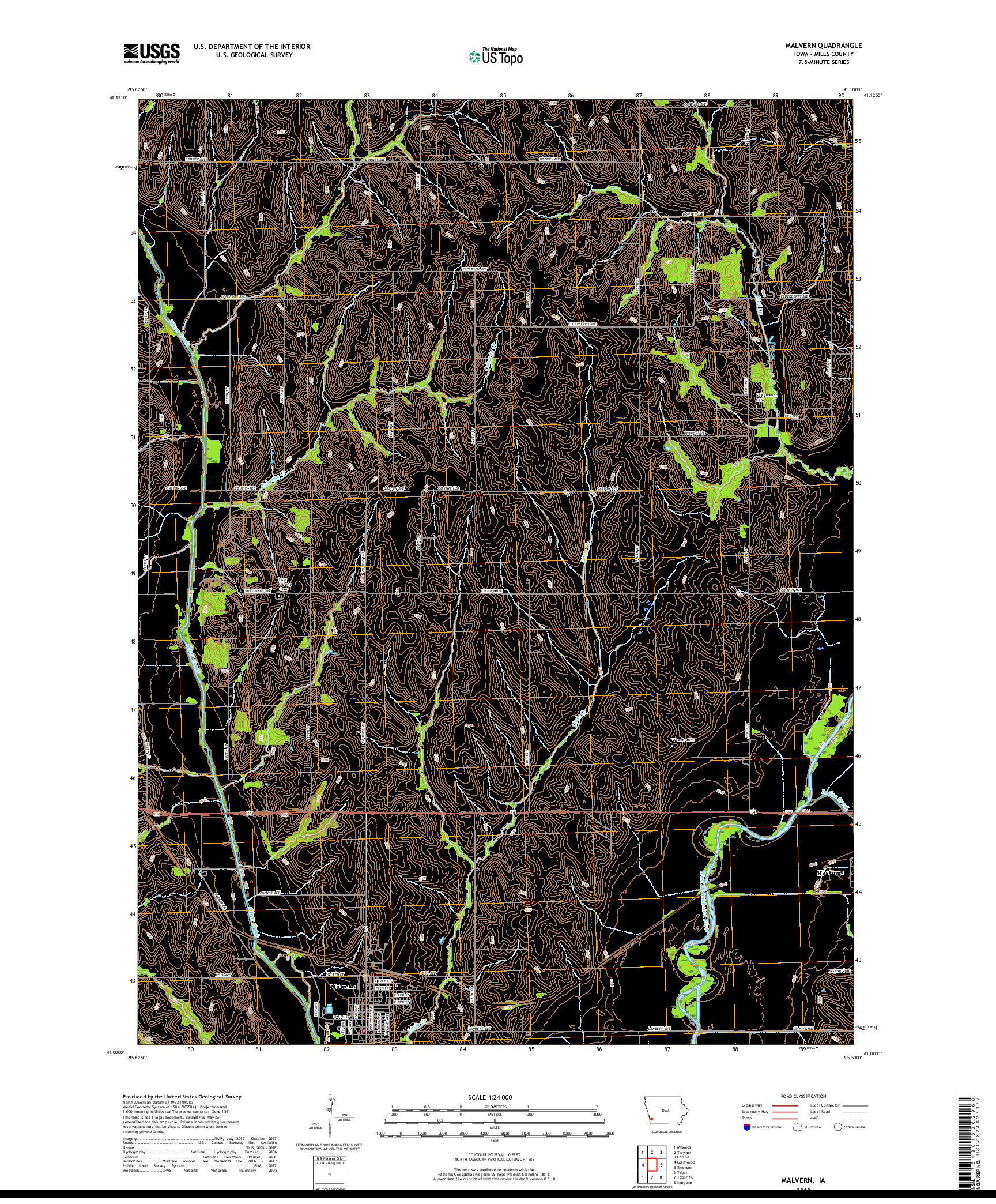 USGS US TOPO 7.5-MINUTE MAP FOR MALVERN, IA 2018