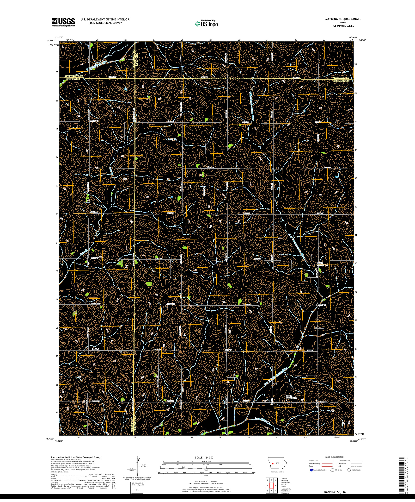 USGS US TOPO 7.5-MINUTE MAP FOR MANNING SE, IA 2018