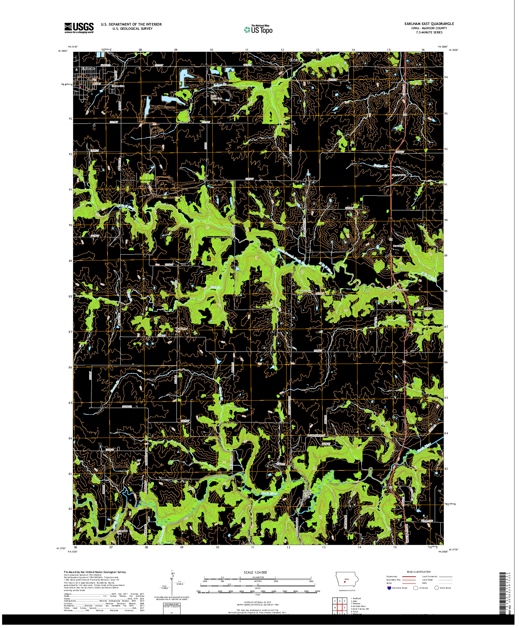 USGS US TOPO 7.5-MINUTE MAP FOR EARLHAM EAST, IA 2018