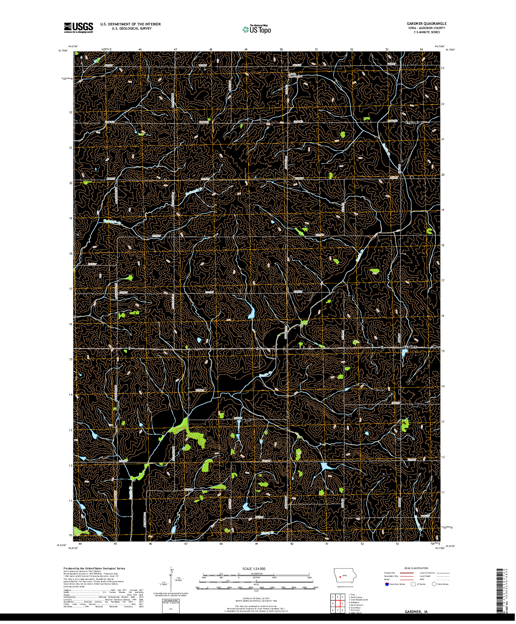 USGS US TOPO 7.5-MINUTE MAP FOR GARDNER, IA 2018