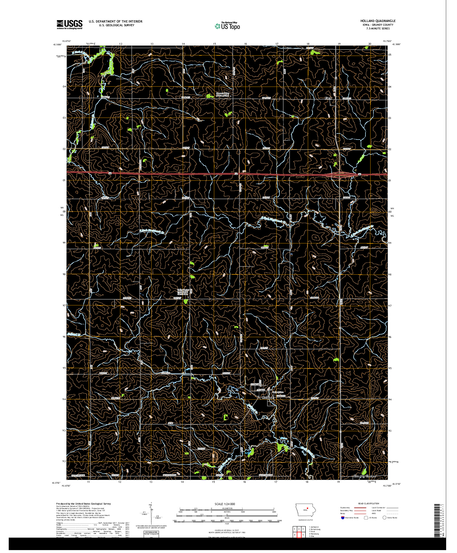 USGS US TOPO 7.5-MINUTE MAP FOR HOLLAND, IA 2018