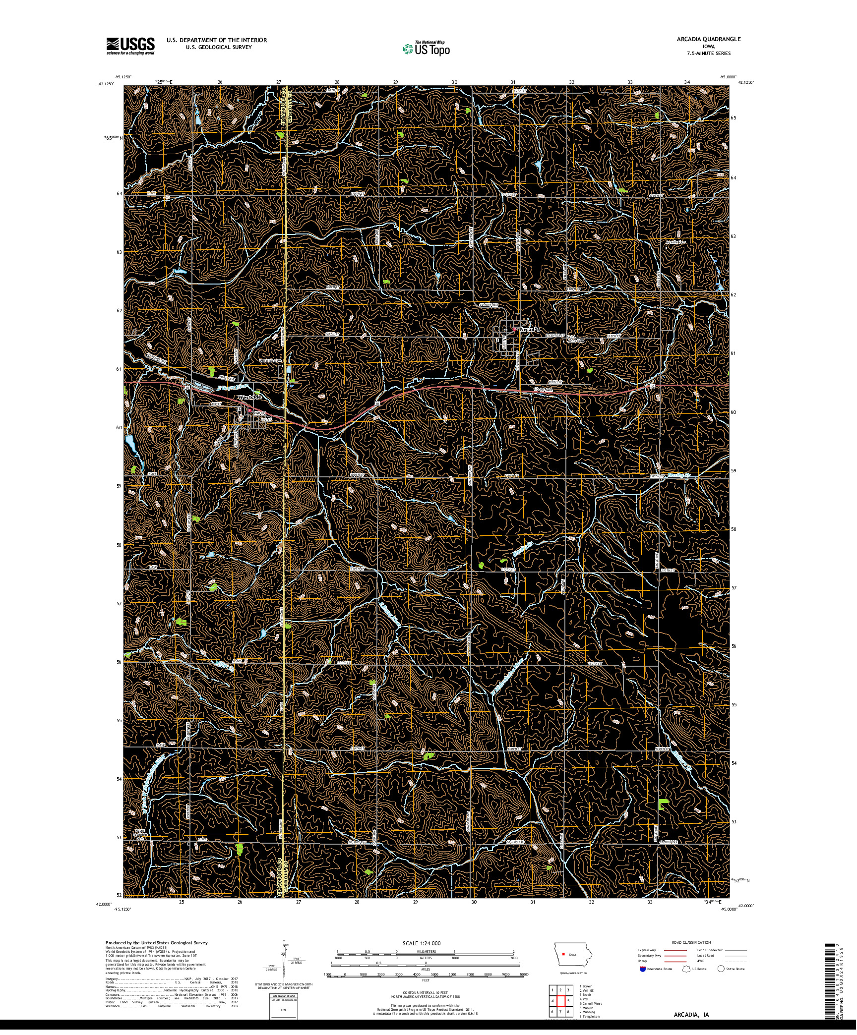 USGS US TOPO 7.5-MINUTE MAP FOR ARCADIA, IA 2018