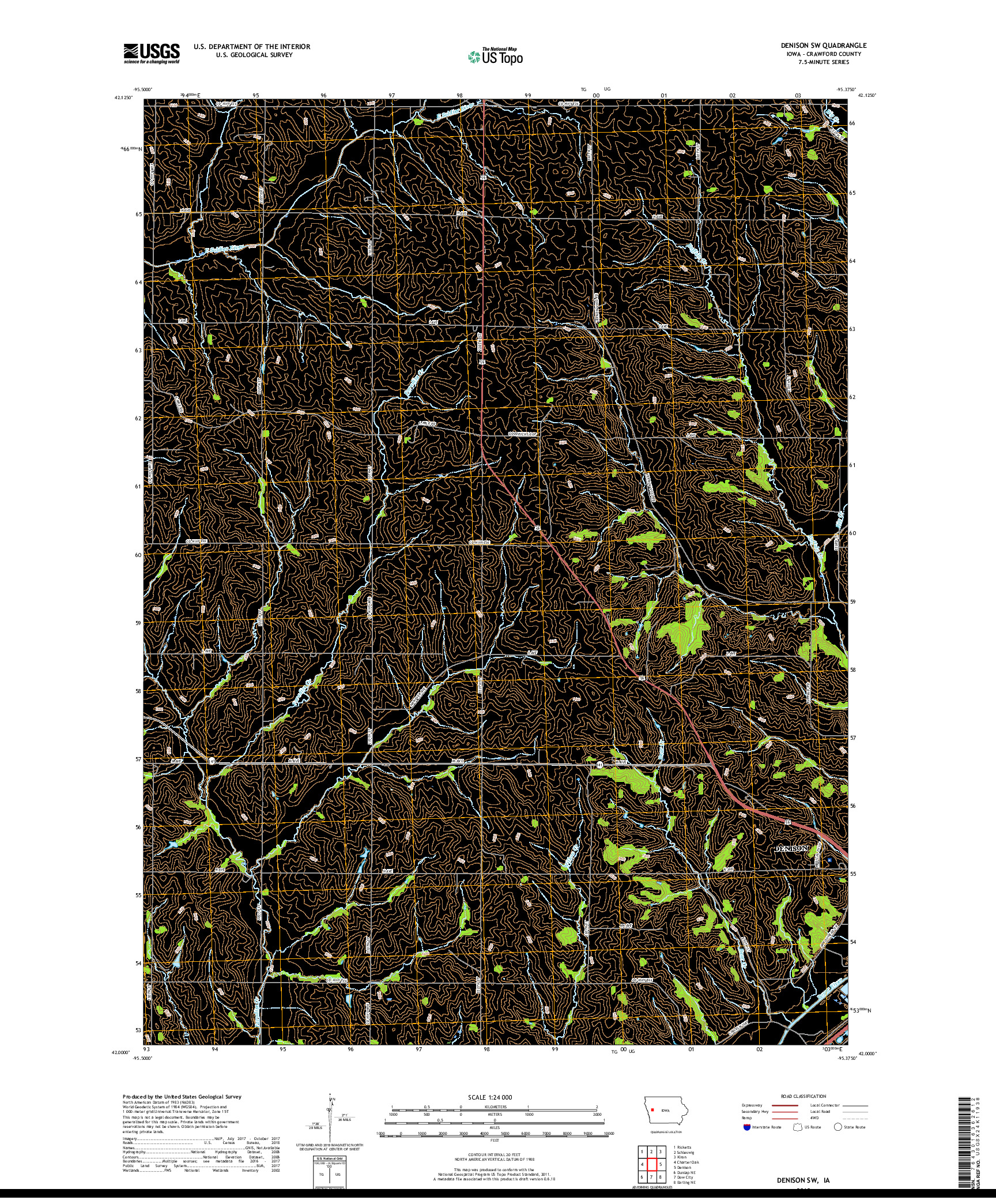 USGS US TOPO 7.5-MINUTE MAP FOR DENISON SW, IA 2018