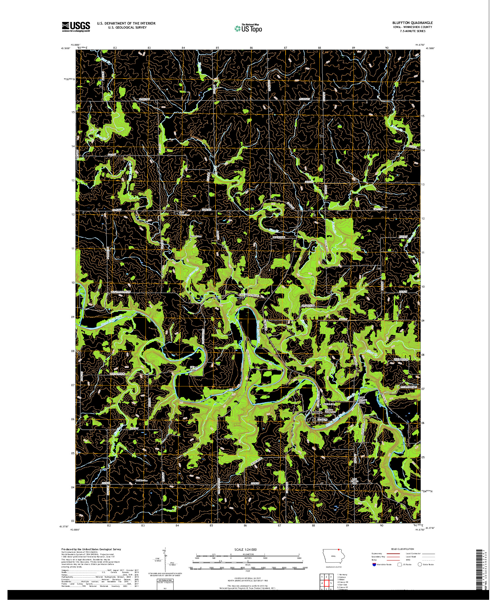 USGS US TOPO 7.5-MINUTE MAP FOR BLUFFTON, IA 2018