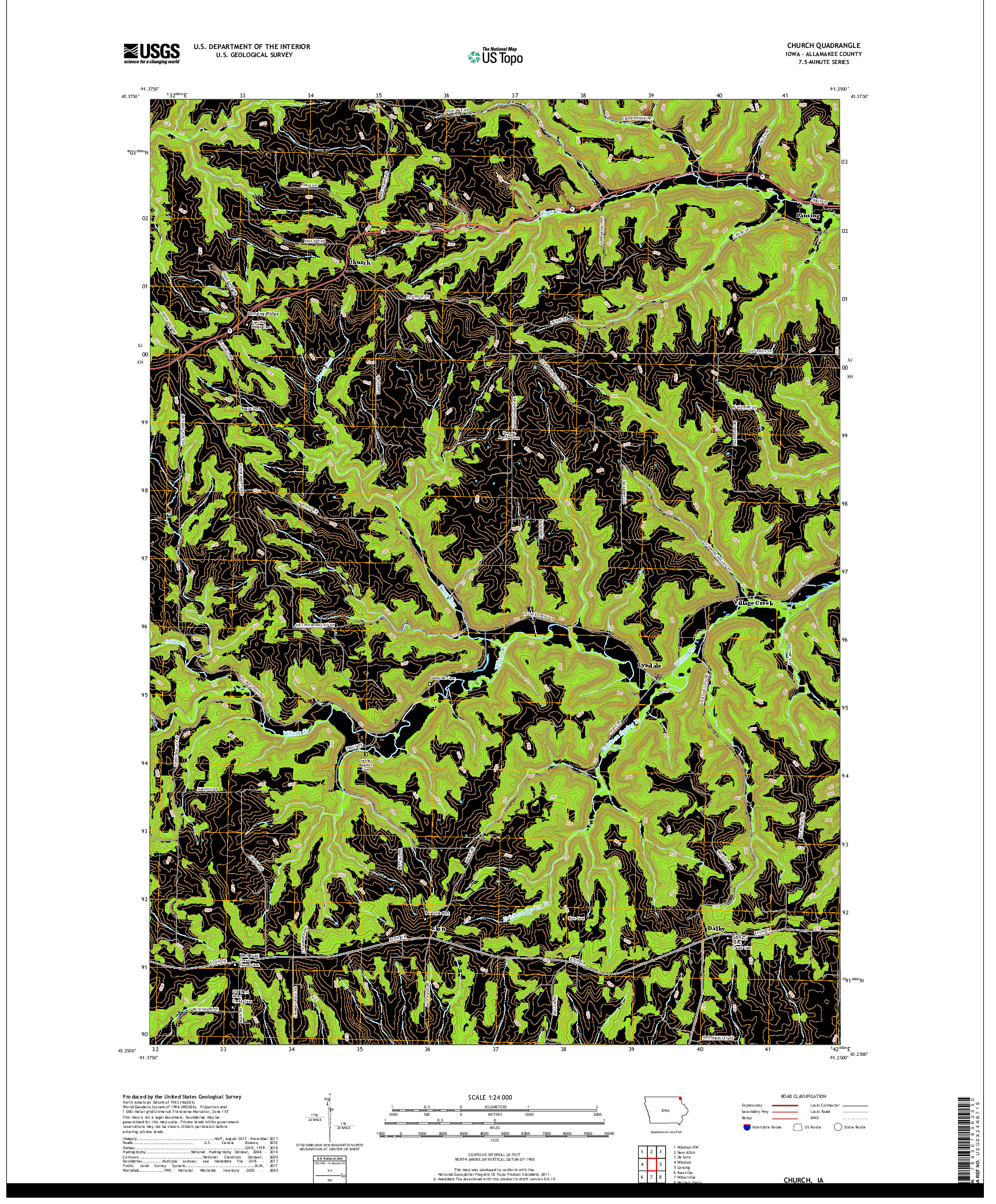 USGS US TOPO 7.5-MINUTE MAP FOR CHURCH, IA 2018