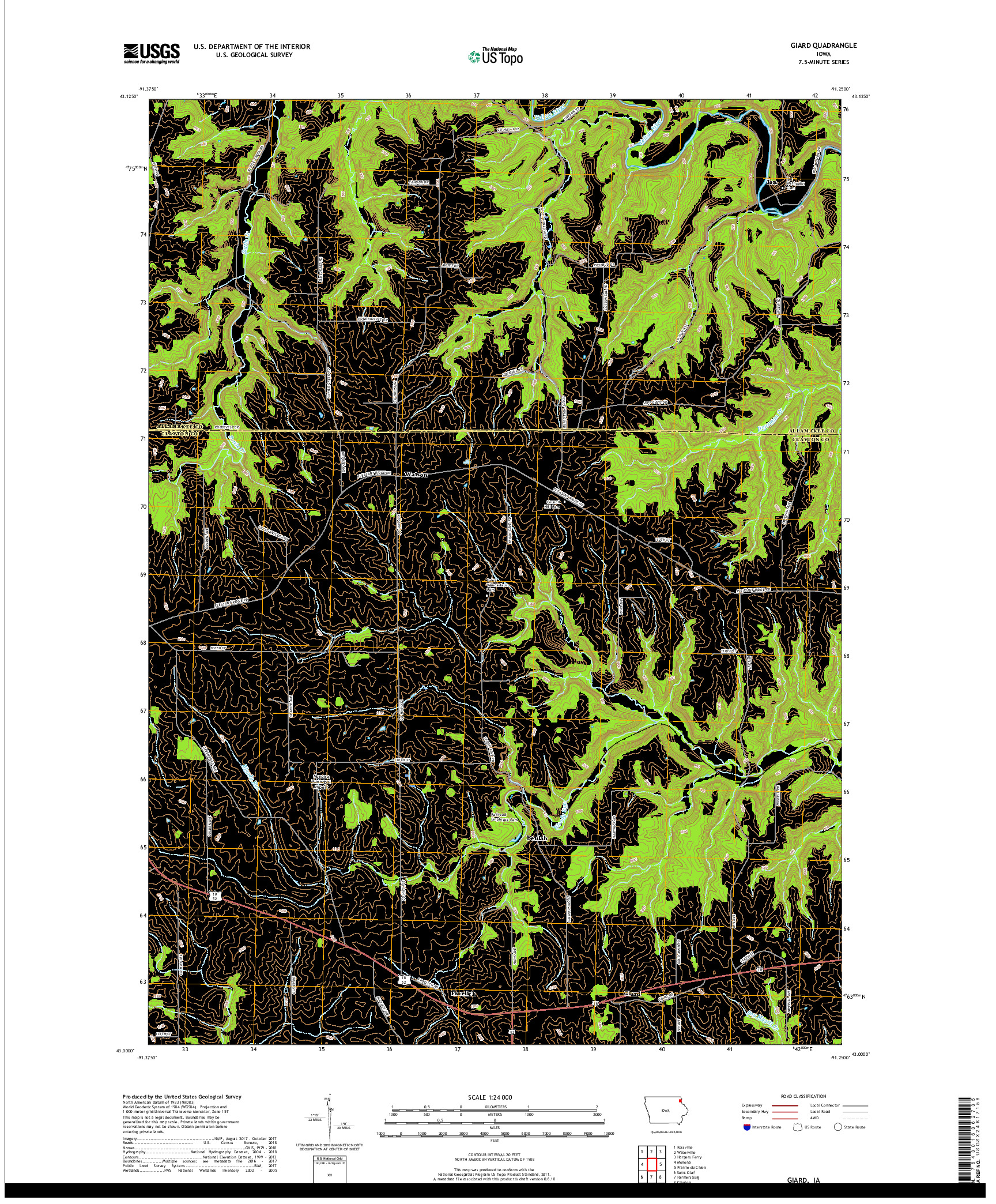 USGS US TOPO 7.5-MINUTE MAP FOR GIARD, IA 2018