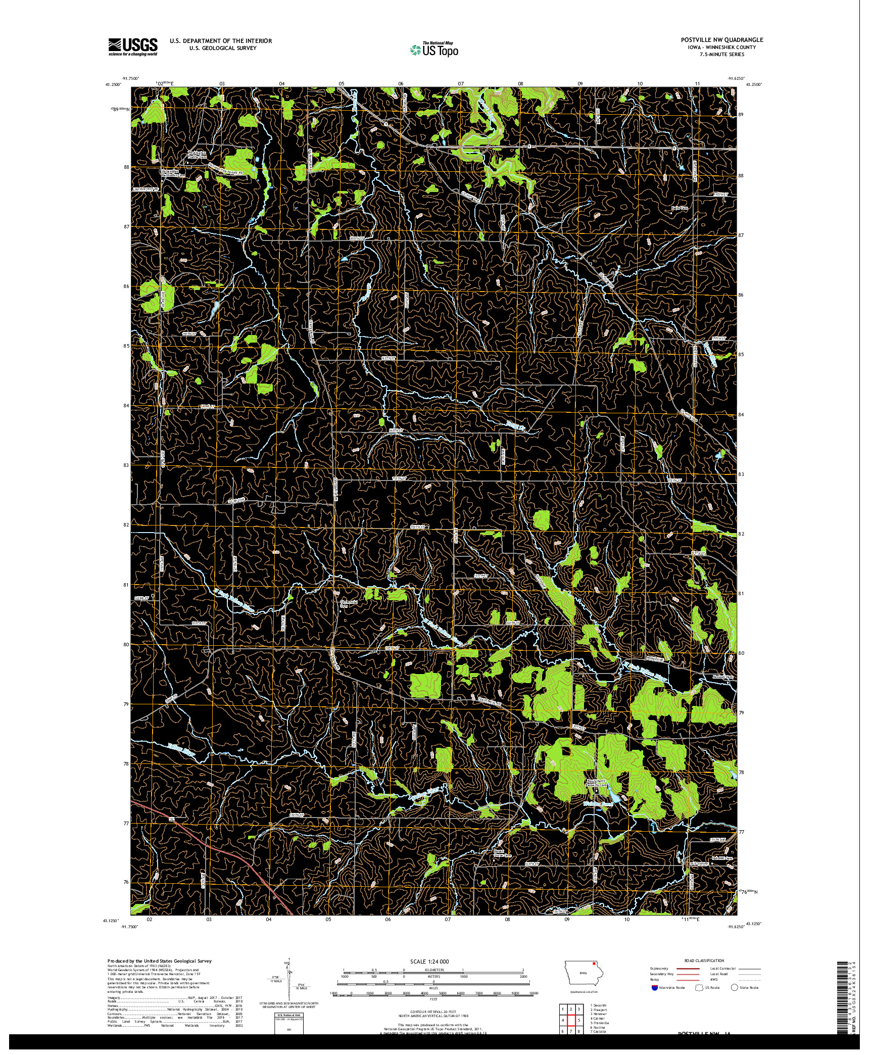 USGS US TOPO 7.5-MINUTE MAP FOR POSTVILLE NW, IA 2018