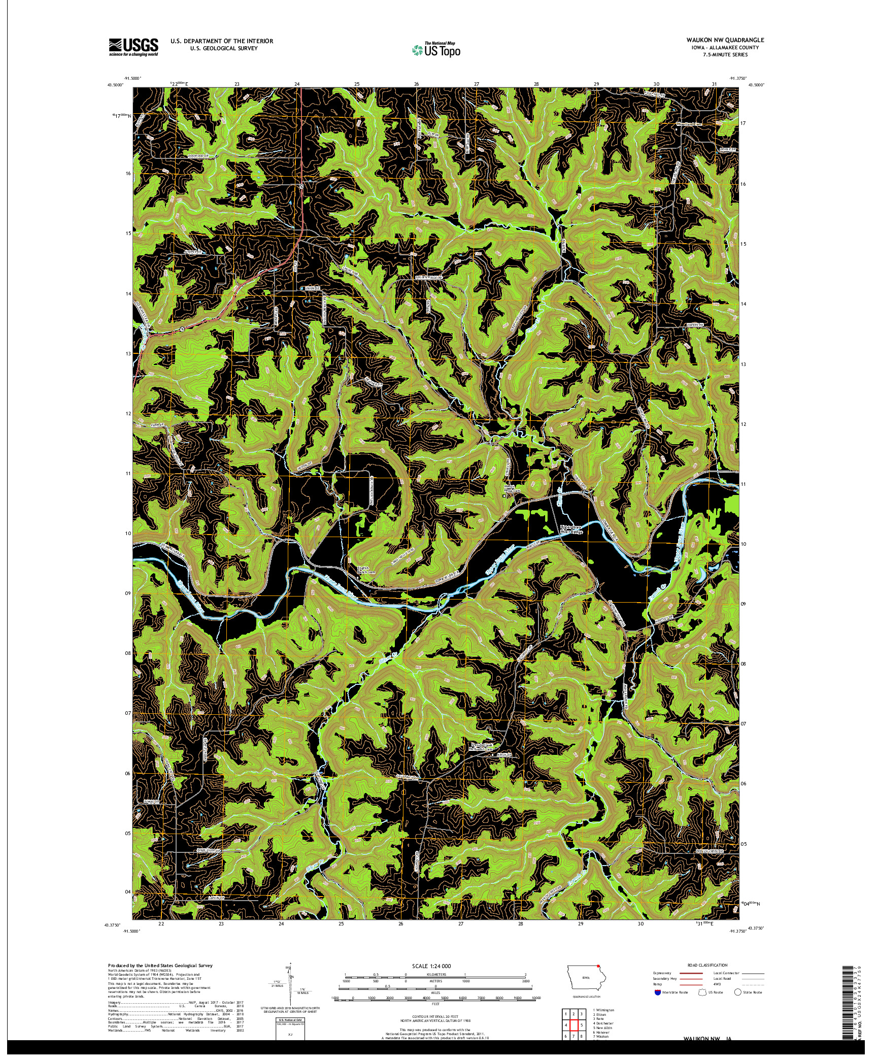 USGS US TOPO 7.5-MINUTE MAP FOR WAUKON NW, IA 2018