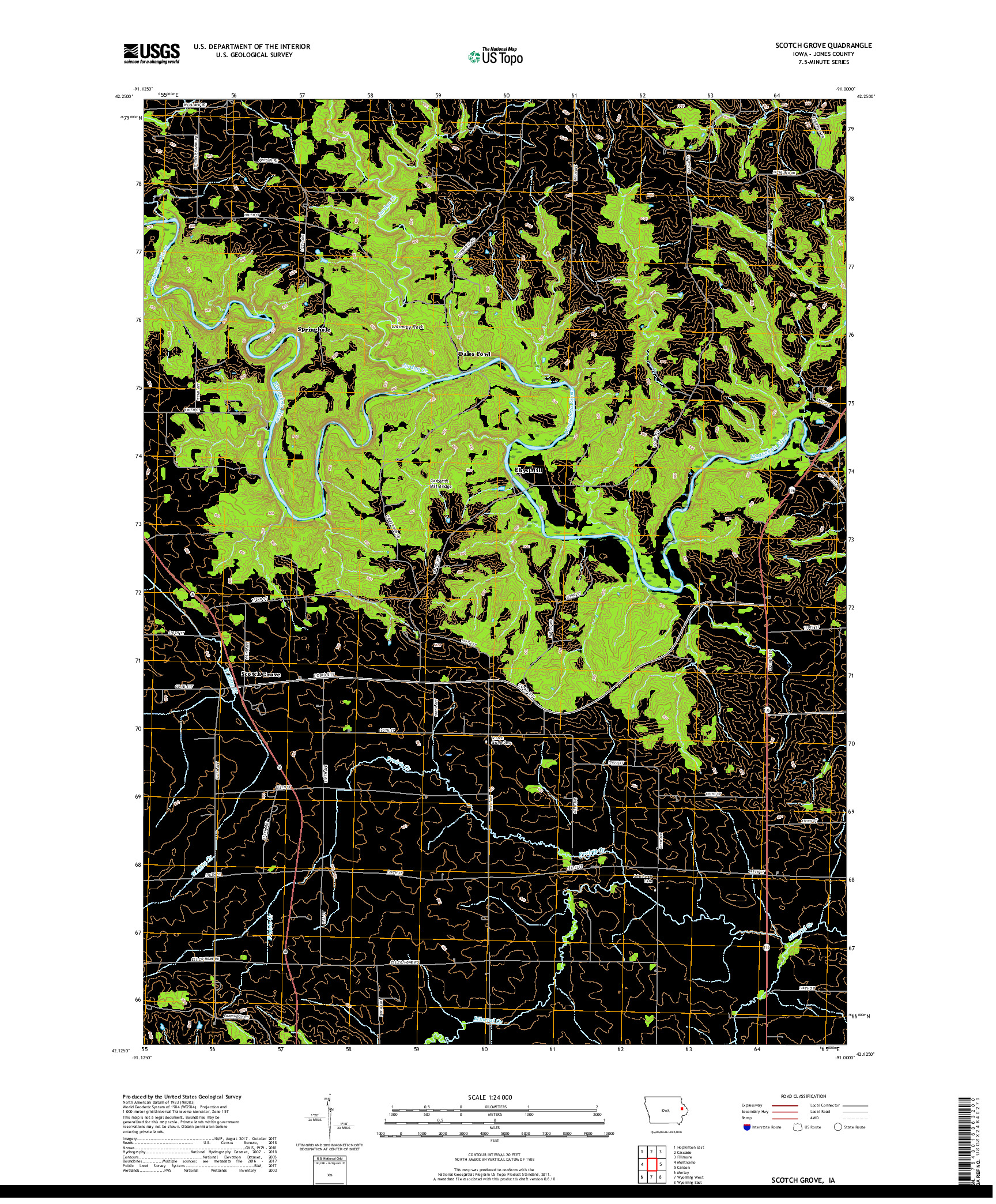 USGS US TOPO 7.5-MINUTE MAP FOR SCOTCH GROVE, IA 2018