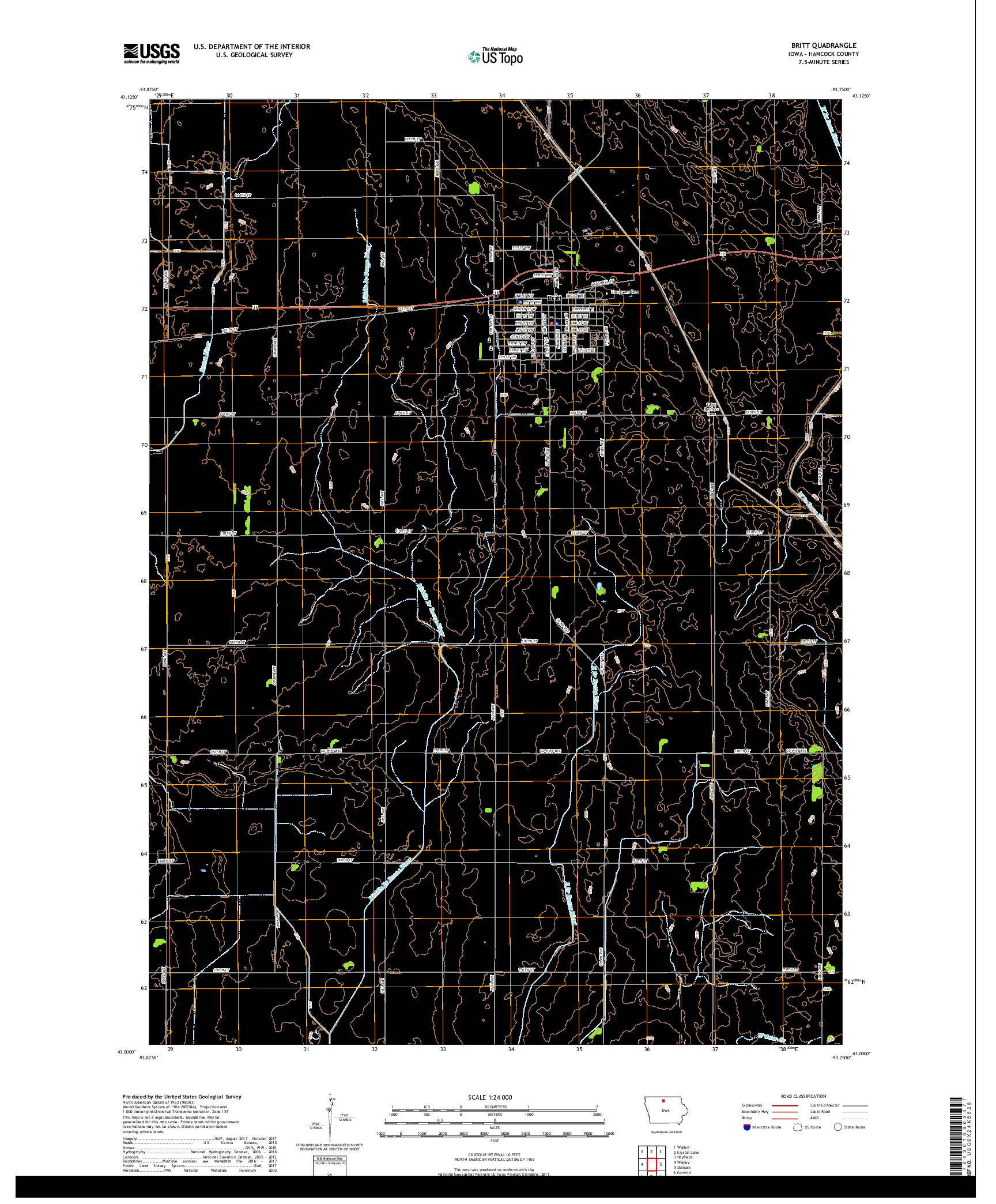 USGS US TOPO 7.5-MINUTE MAP FOR BRITT, IA 2018