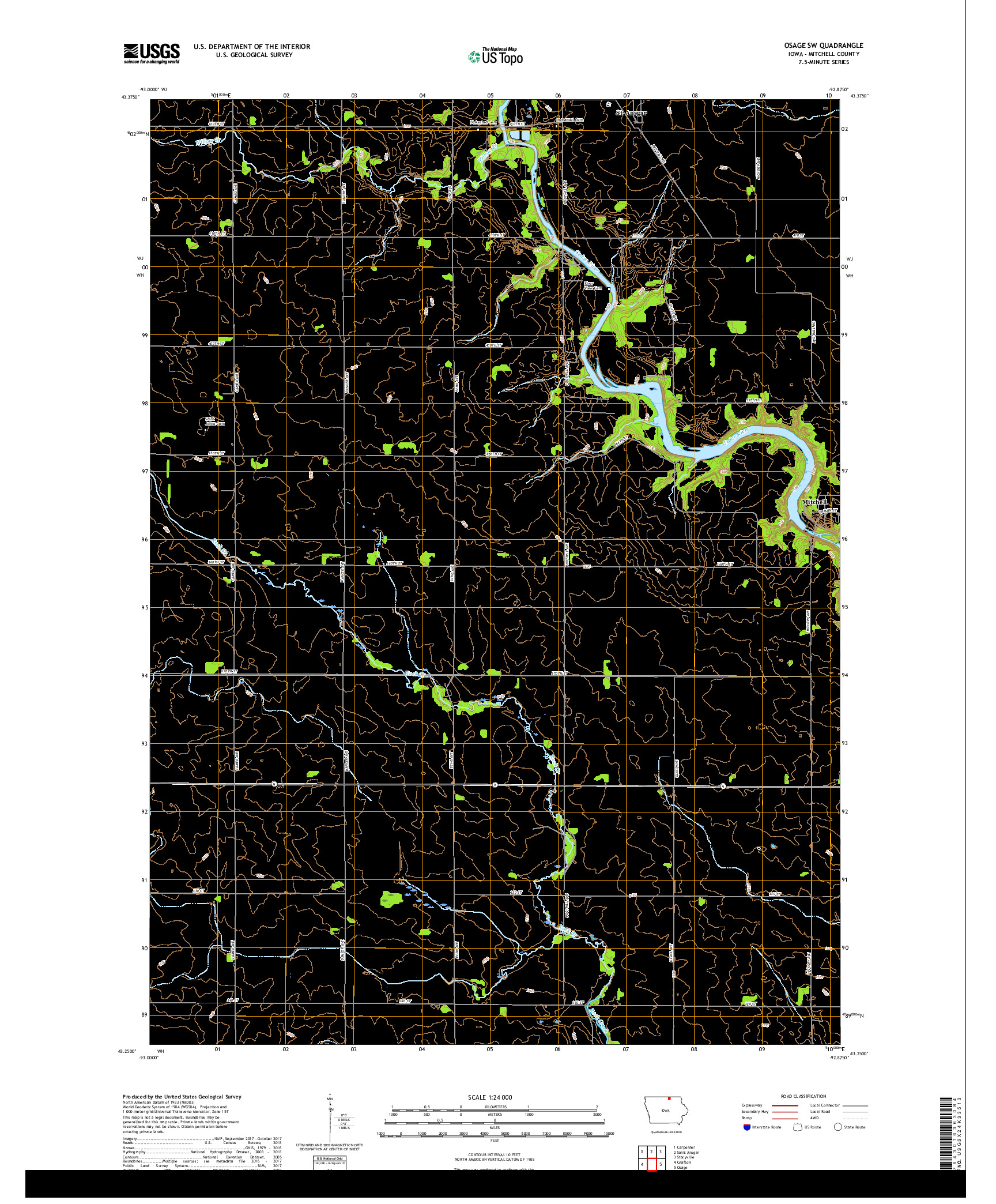 USGS US TOPO 7.5-MINUTE MAP FOR OSAGE SW, IA 2018