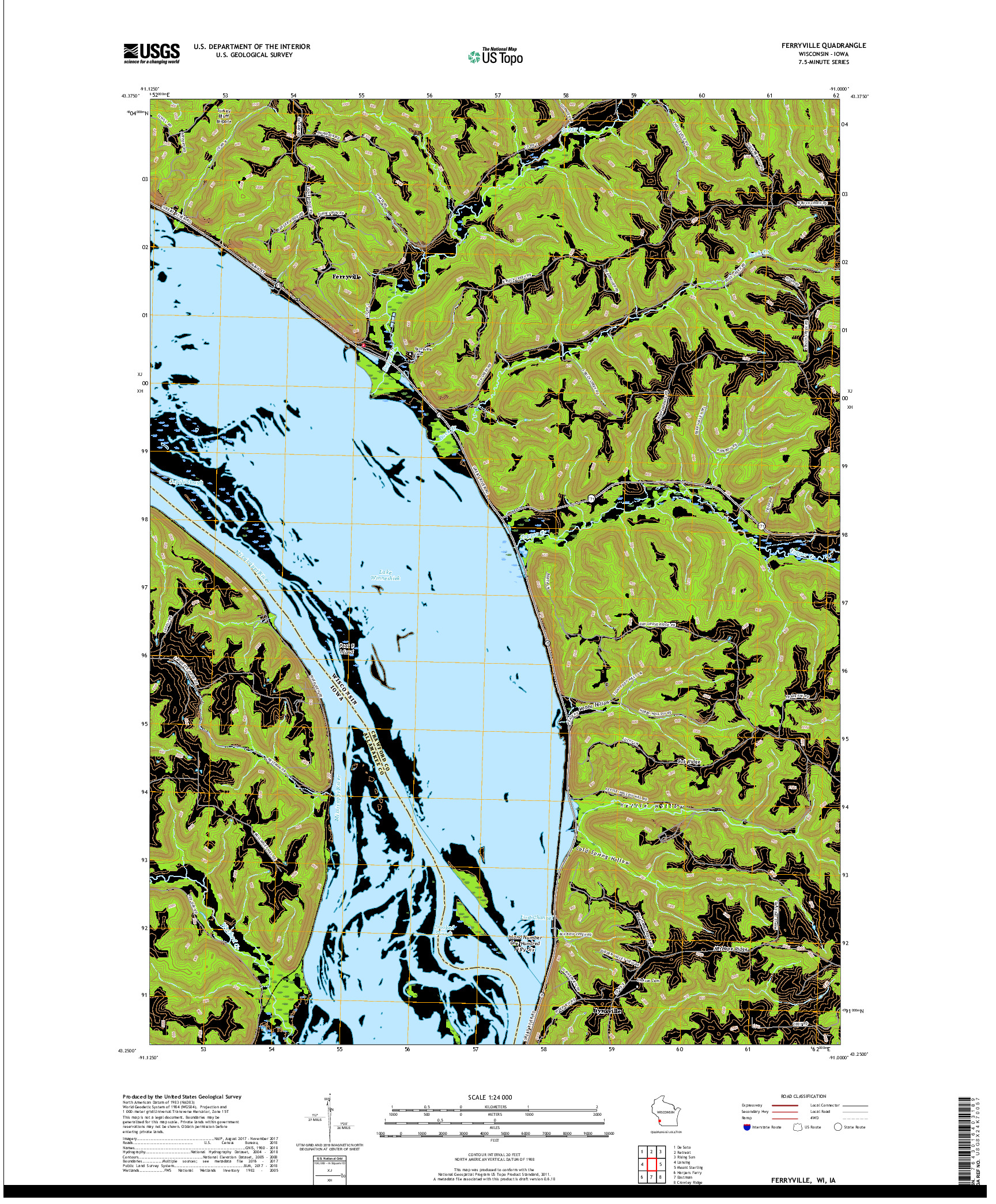 USGS US TOPO 7.5-MINUTE MAP FOR FERRYVILLE, WI,IA 2018