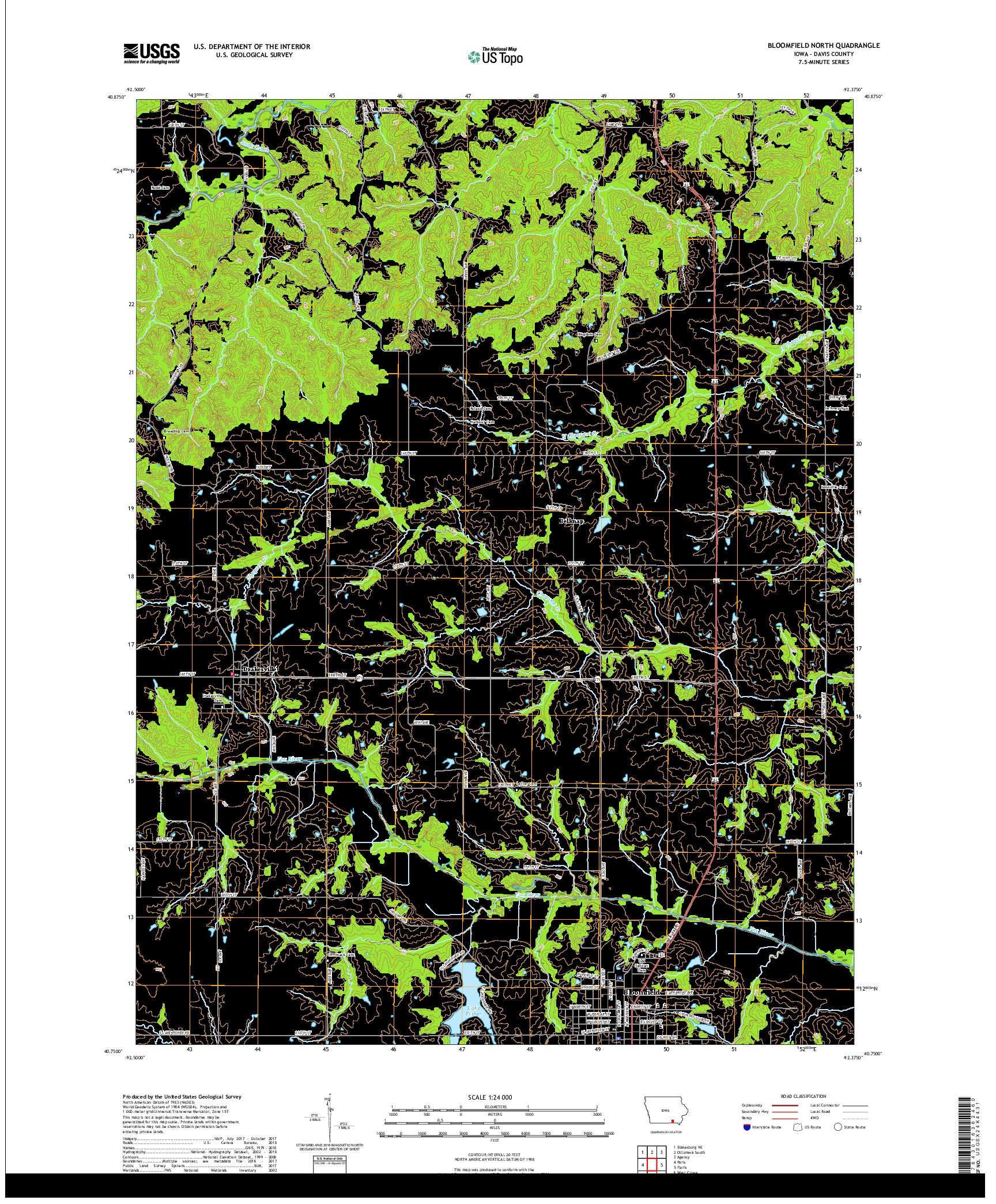 USGS US TOPO 7.5-MINUTE MAP FOR BLOOMFIELD NORTH, IA 2018