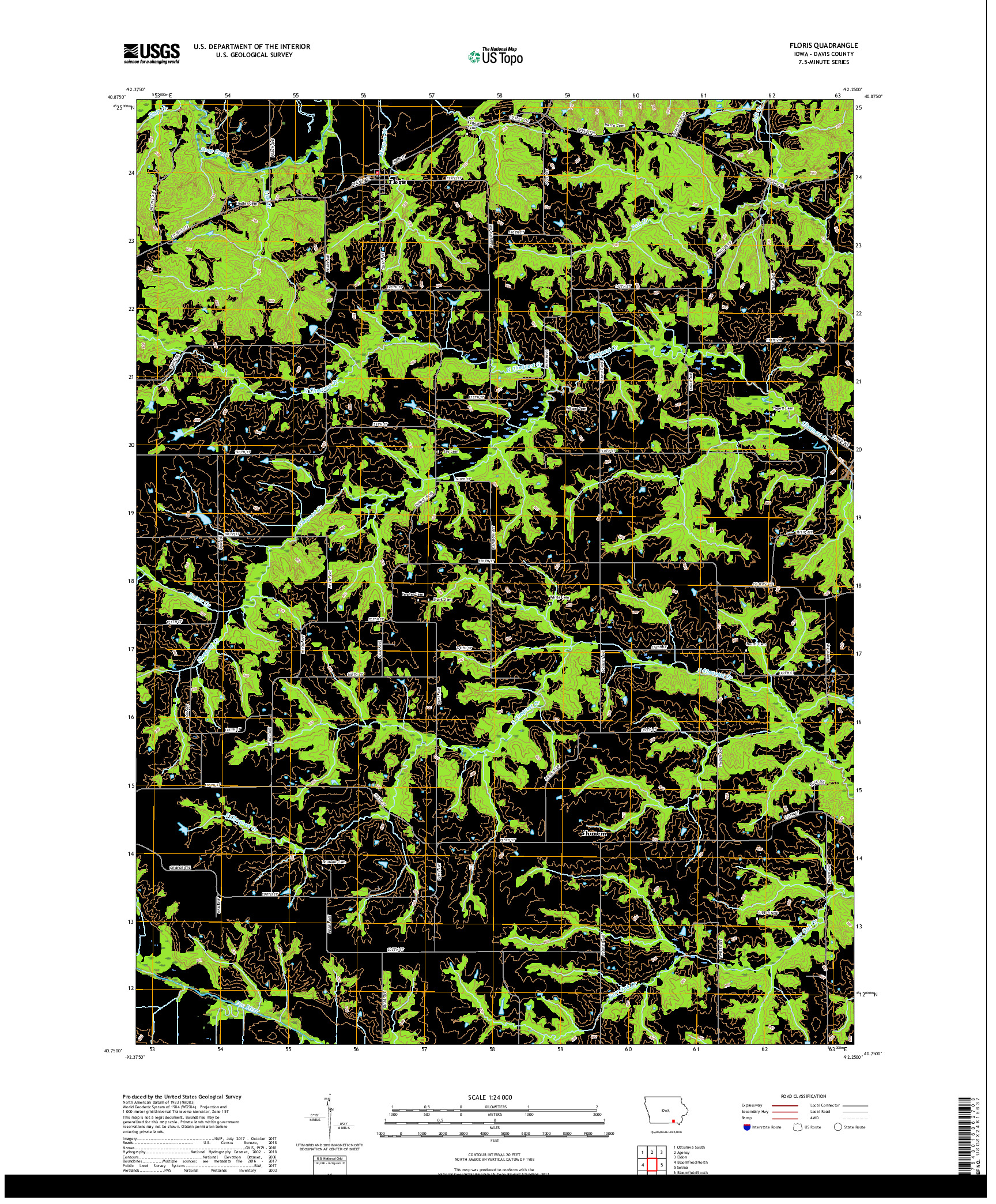 USGS US TOPO 7.5-MINUTE MAP FOR FLORIS, IA 2018