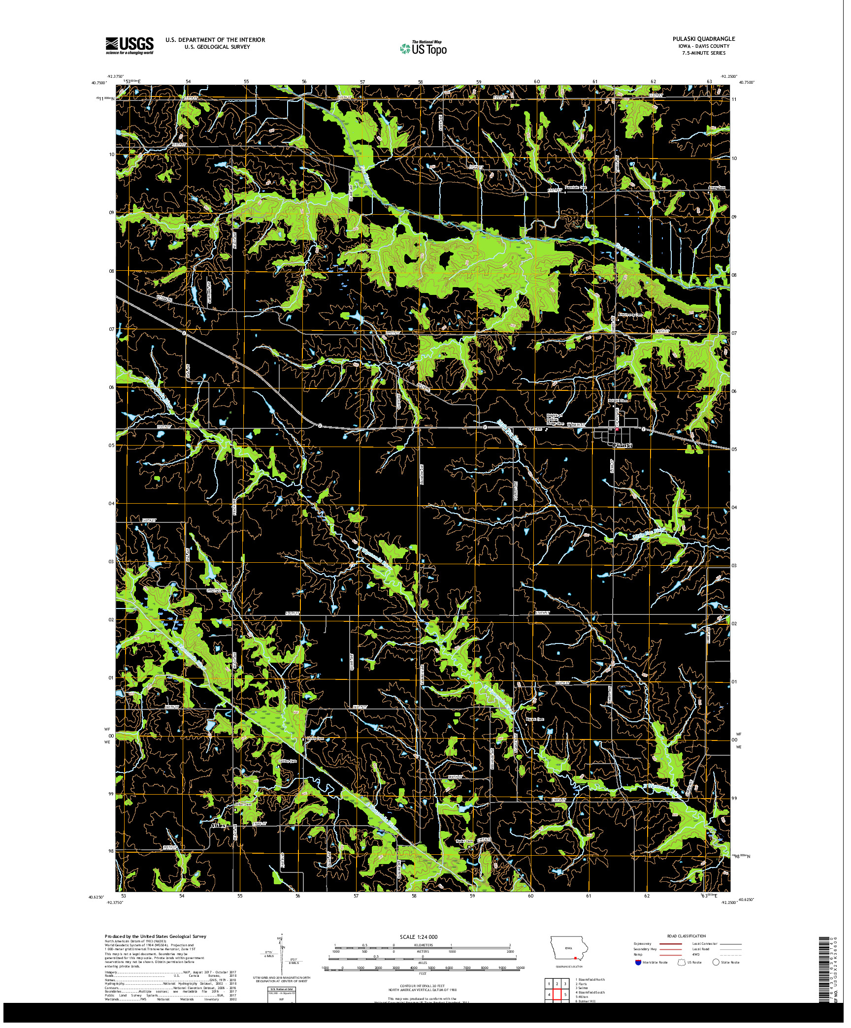 USGS US TOPO 7.5-MINUTE MAP FOR PULASKI, IA 2018