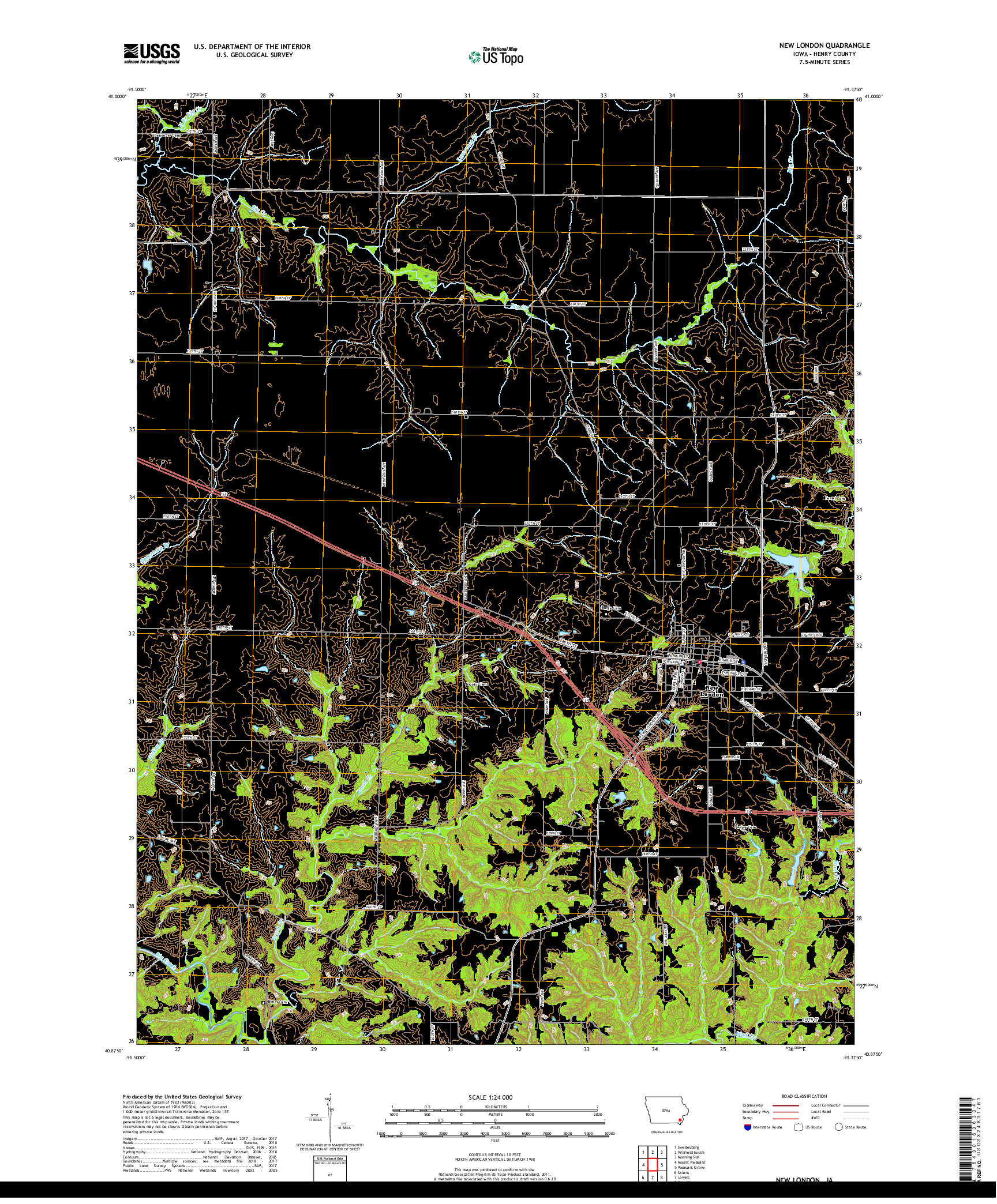 USGS US TOPO 7.5-MINUTE MAP FOR NEW LONDON, IA 2018