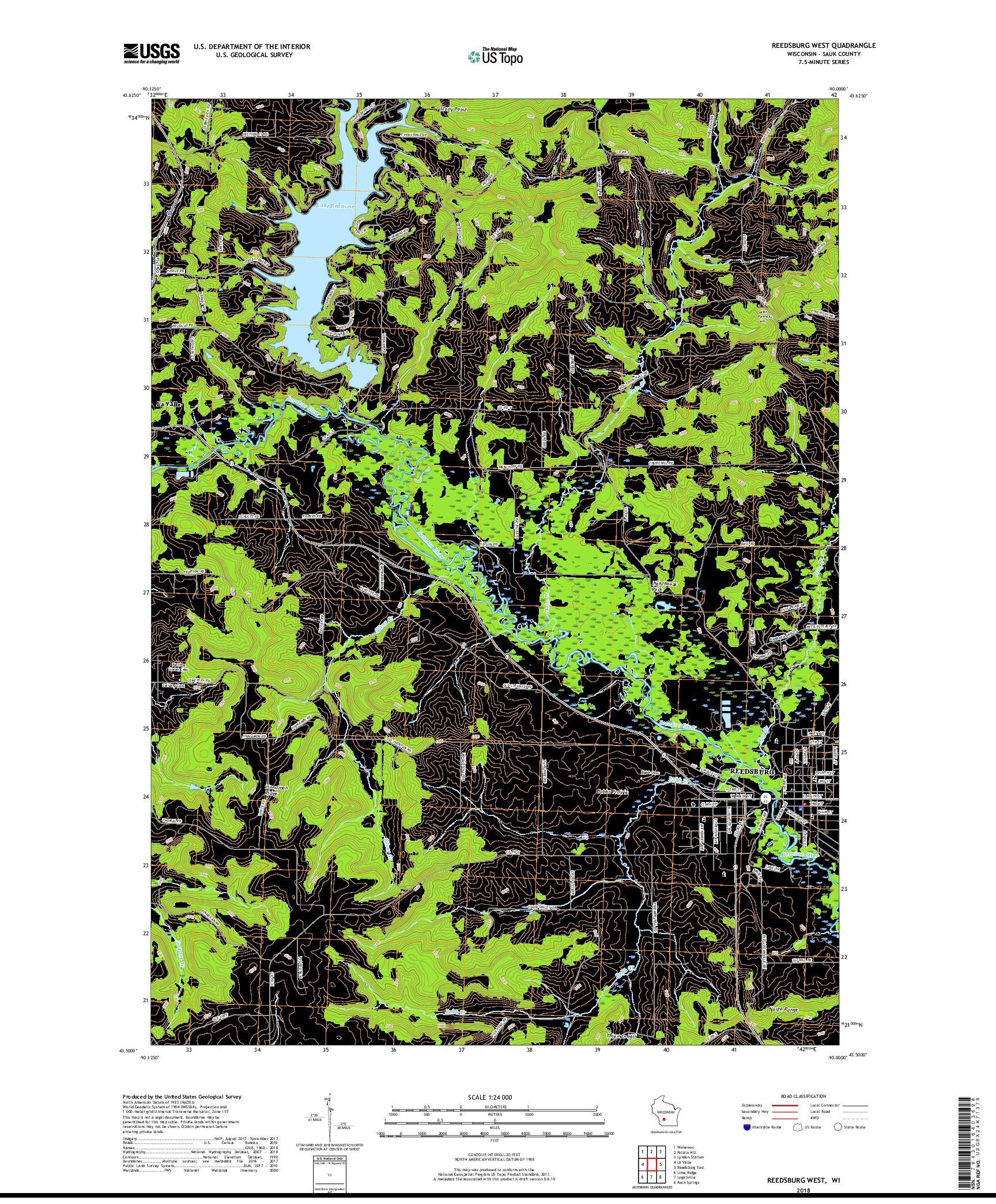 USGS US TOPO 7.5-MINUTE MAP FOR REEDSBURG WEST, WI 2018