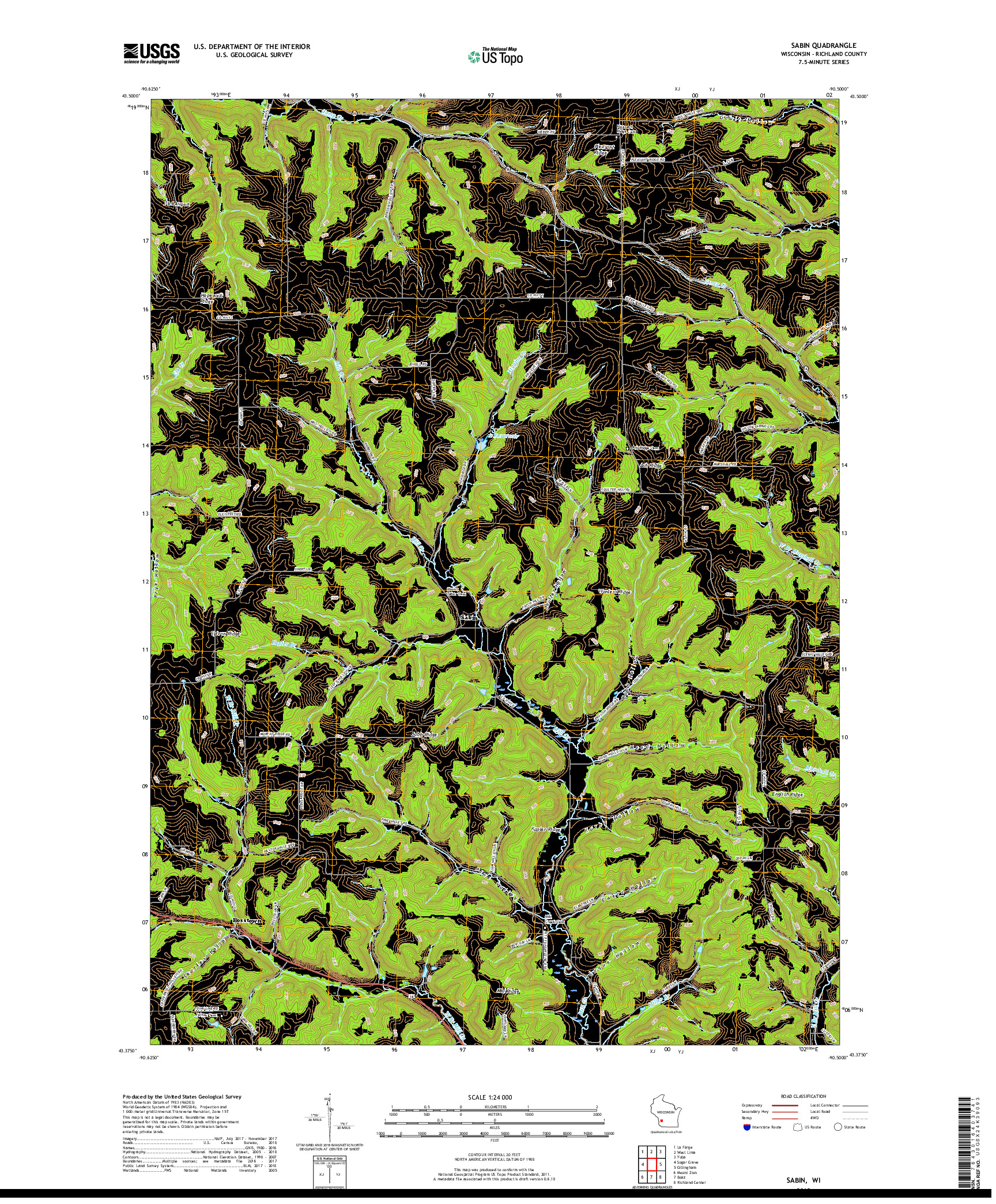 USGS US TOPO 7.5-MINUTE MAP FOR SABIN, WI 2018