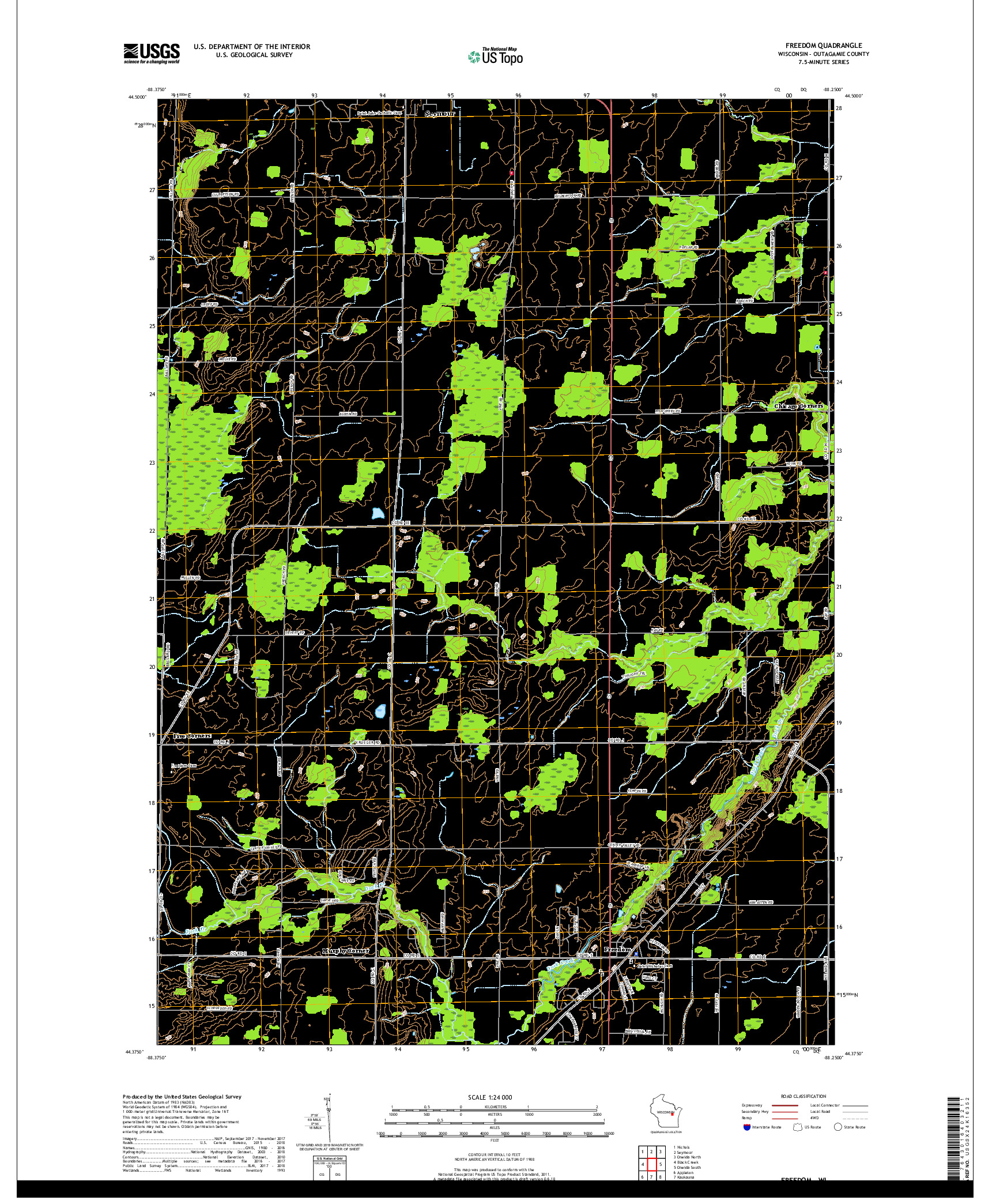 USGS US TOPO 7.5-MINUTE MAP FOR FREEDOM, WI 2018