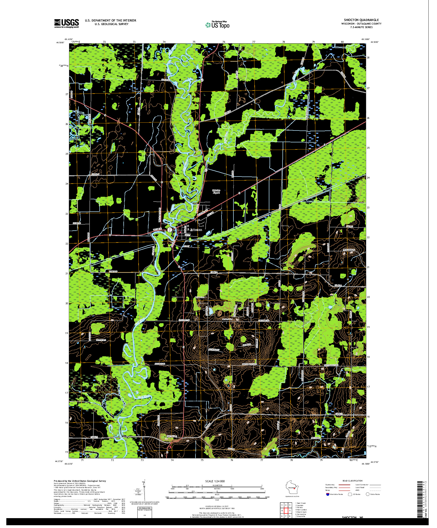 USGS US TOPO 7.5-MINUTE MAP FOR SHIOCTON, WI 2018