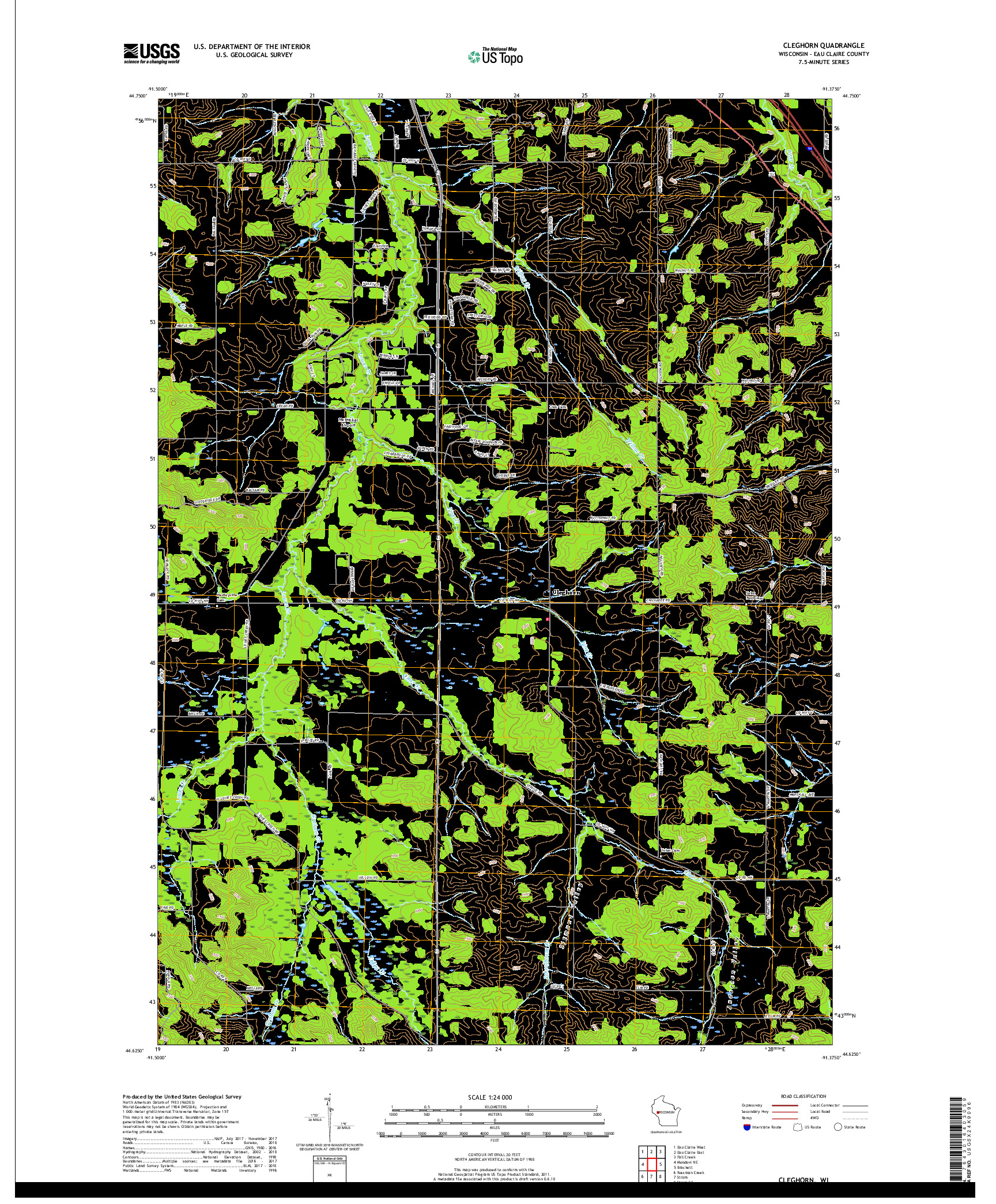 USGS US TOPO 7.5-MINUTE MAP FOR CLEGHORN, WI 2018