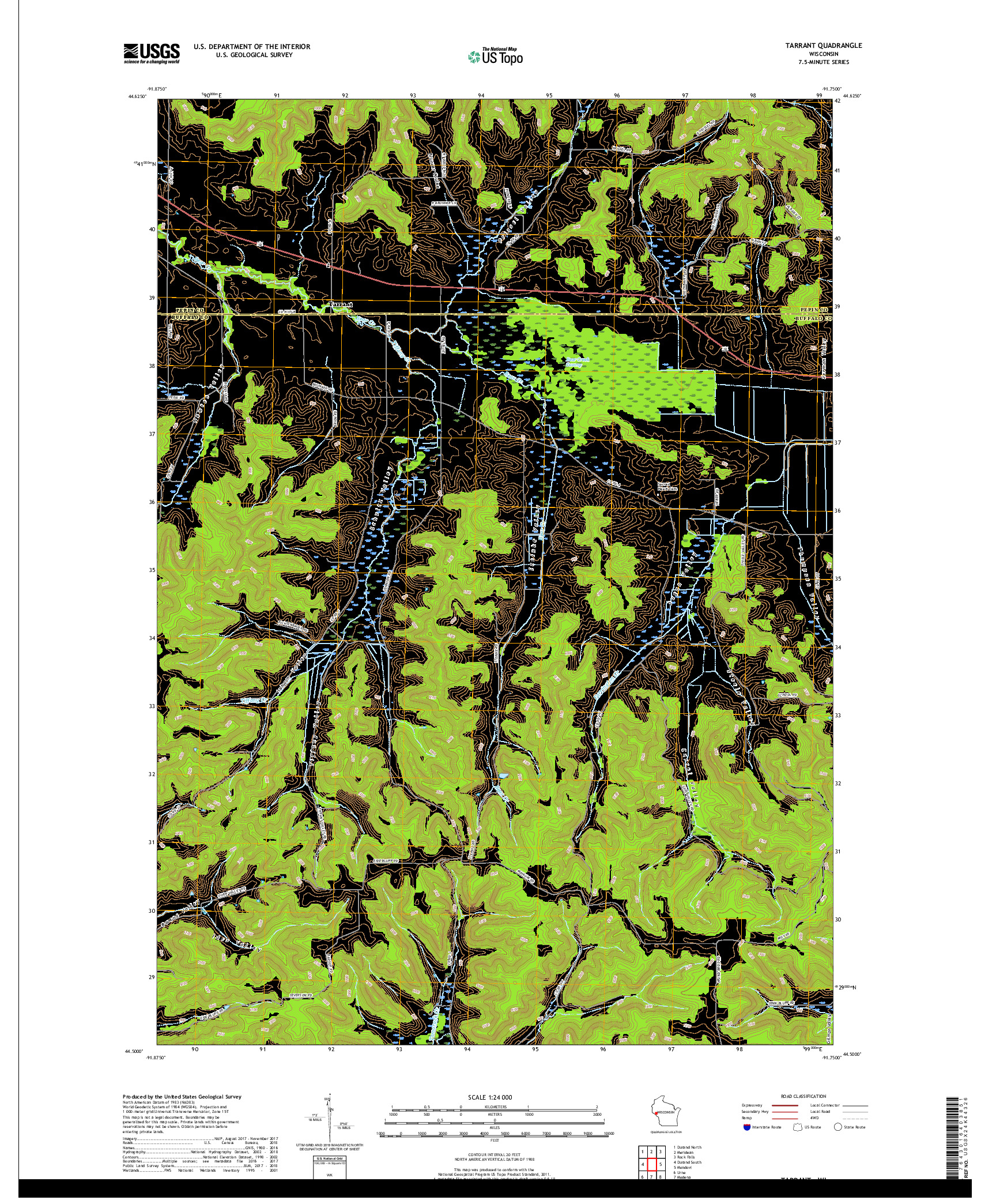 USGS US TOPO 7.5-MINUTE MAP FOR TARRANT, WI 2018