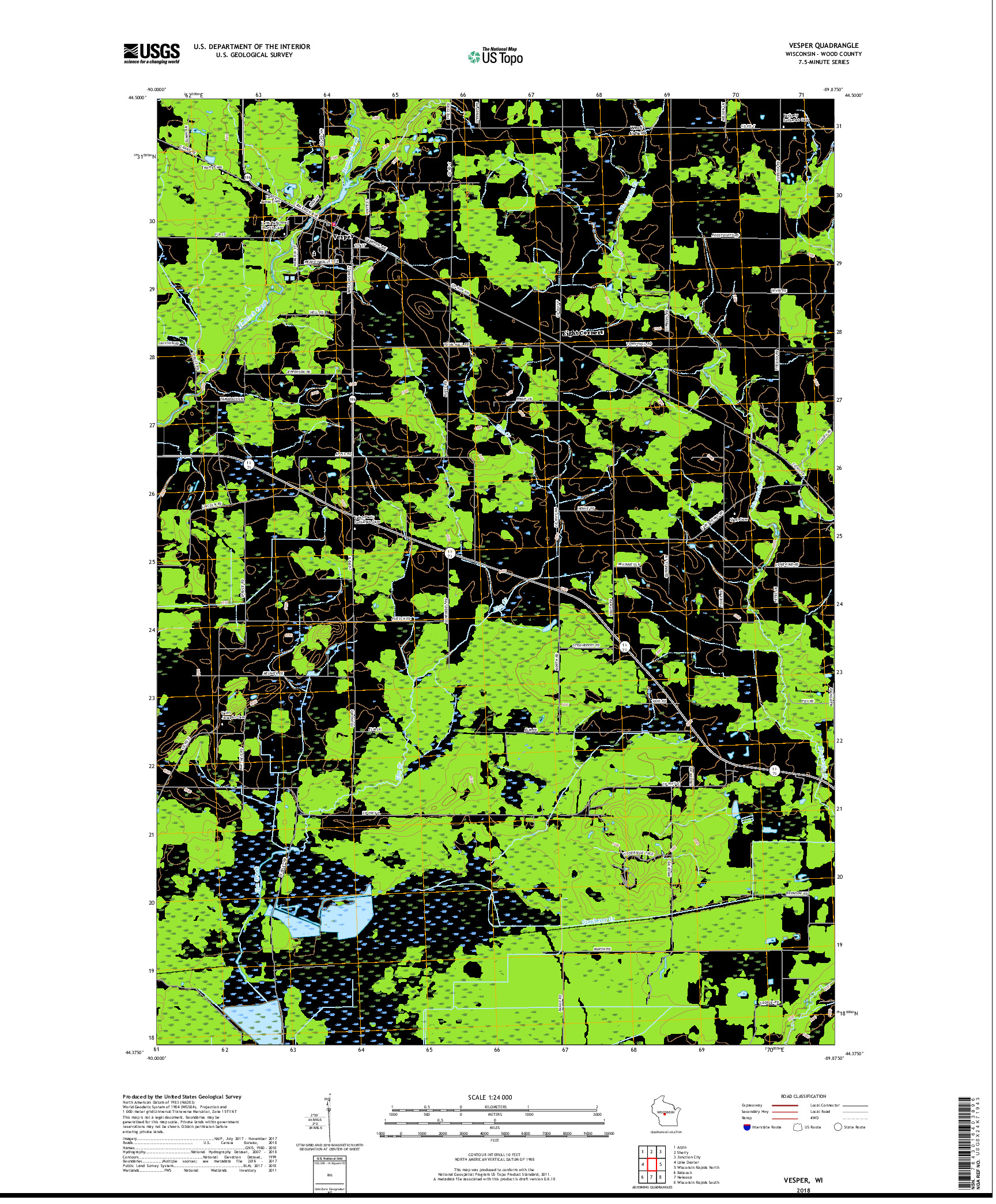 USGS US TOPO 7.5-MINUTE MAP FOR VESPER, WI 2018