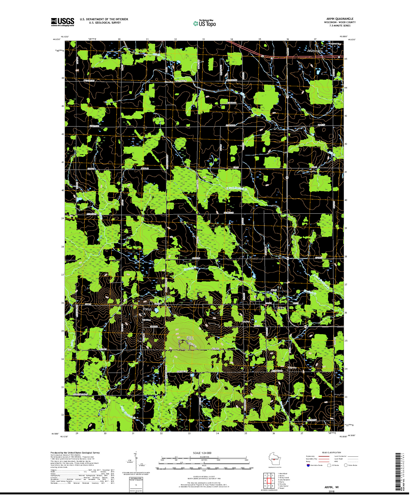 USGS US TOPO 7.5-MINUTE MAP FOR ARPIN, WI 2018