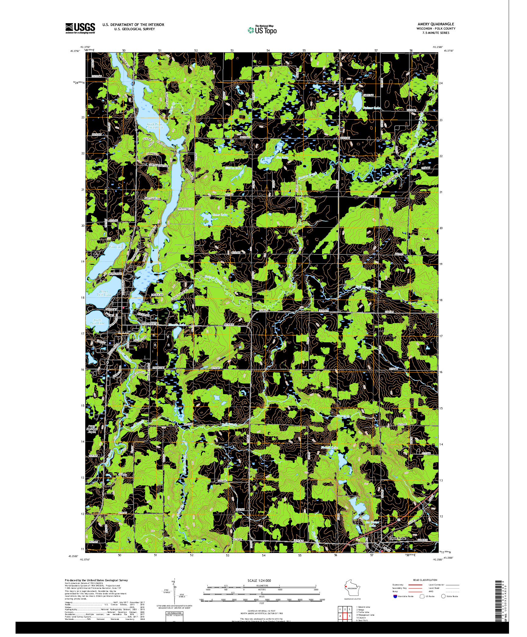 USGS US TOPO 7.5-MINUTE MAP FOR AMERY, WI 2018