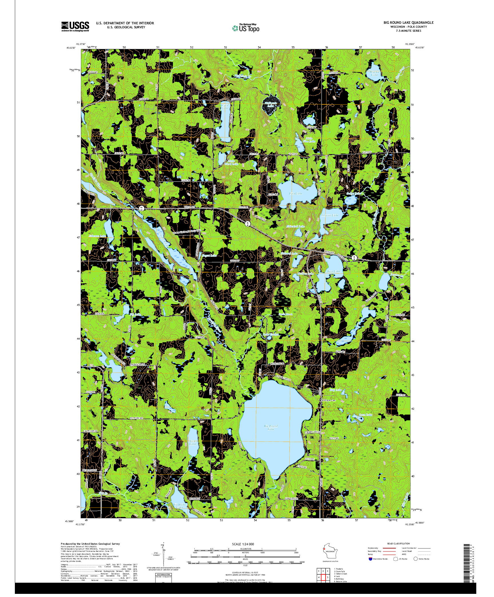 USGS US TOPO 7.5-MINUTE MAP FOR BIG ROUND LAKE, WI 2018