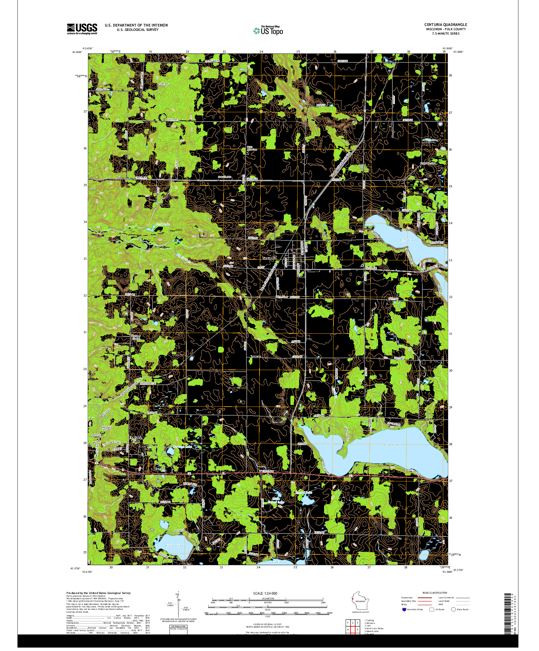 USGS US TOPO 7.5-MINUTE MAP FOR CENTURIA, WI 2018