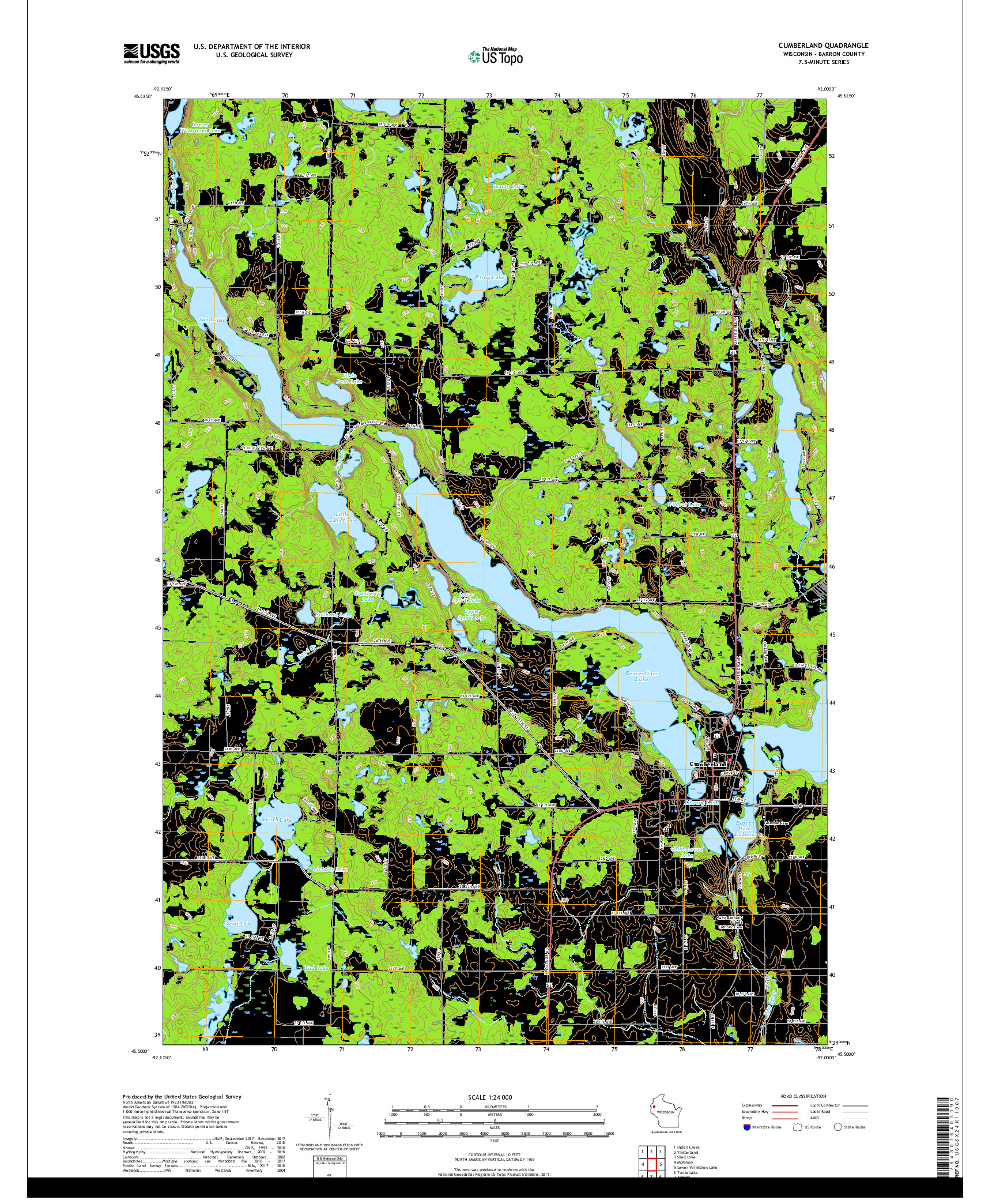 USGS US TOPO 7.5-MINUTE MAP FOR CUMBERLAND, WI 2018