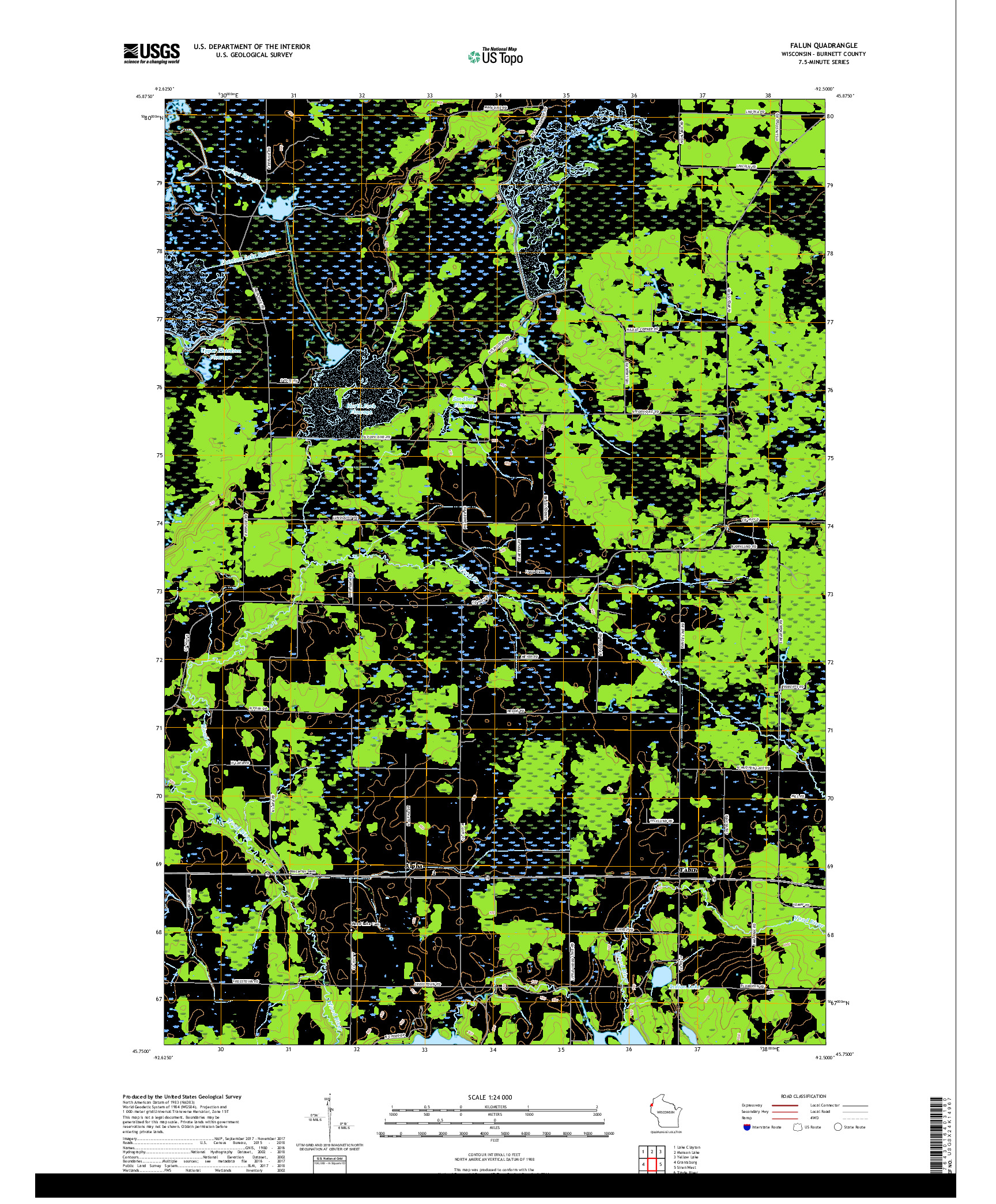 USGS US TOPO 7.5-MINUTE MAP FOR FALUN, WI 2018