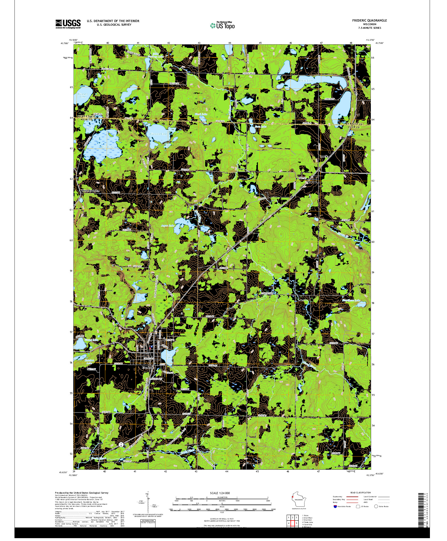 USGS US TOPO 7.5-MINUTE MAP FOR FREDERIC, WI 2018