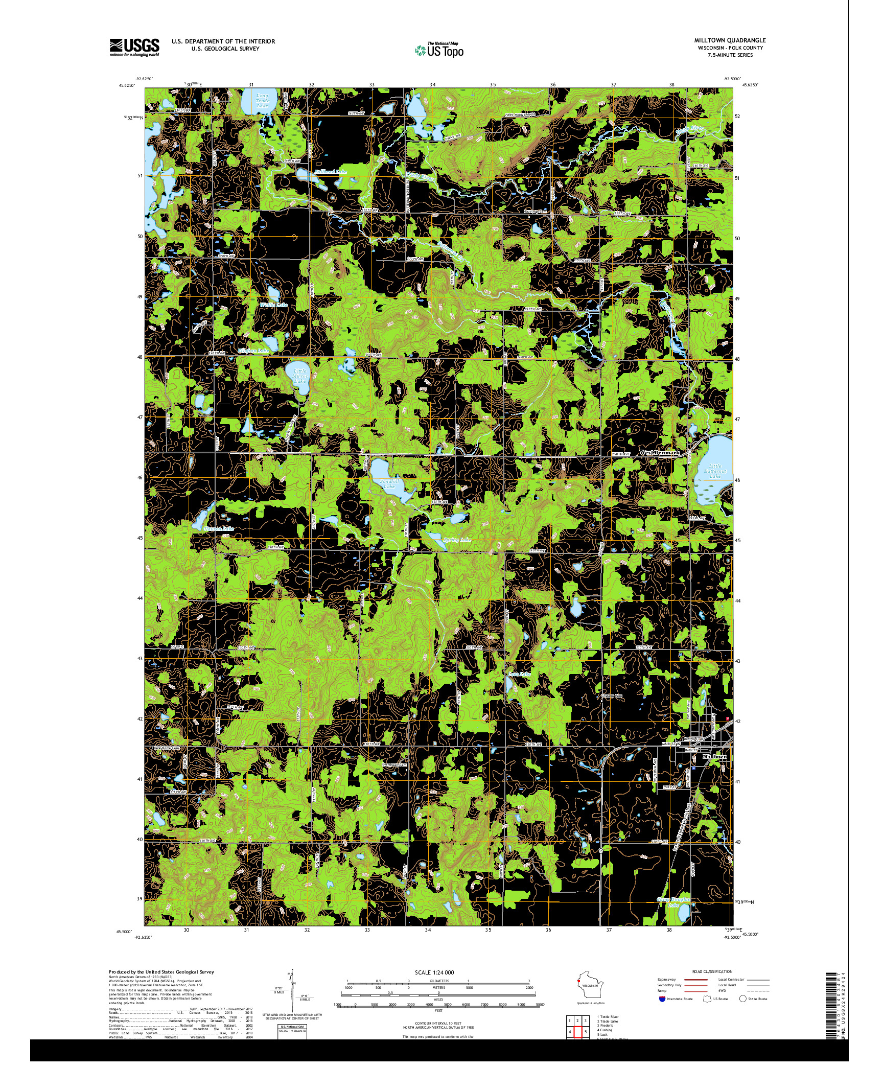 USGS US TOPO 7.5-MINUTE MAP FOR MILLTOWN, WI 2018