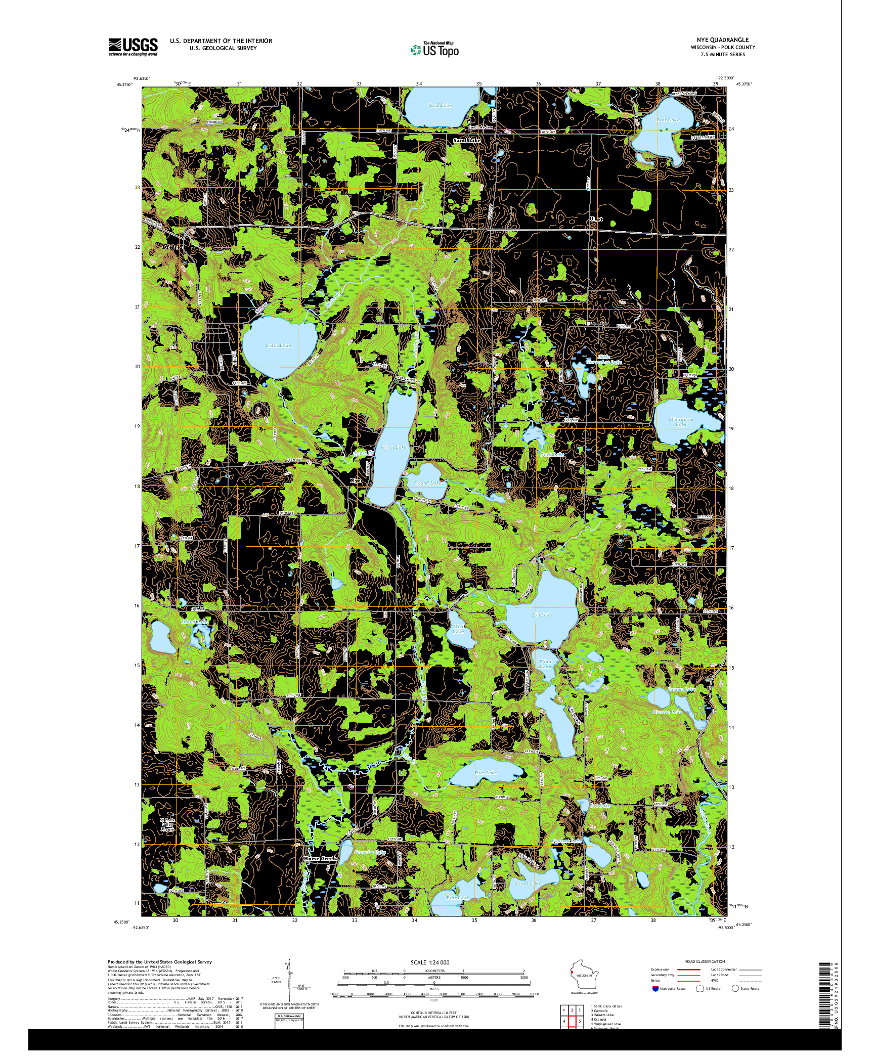 USGS US TOPO 7.5-MINUTE MAP FOR NYE, WI 2018