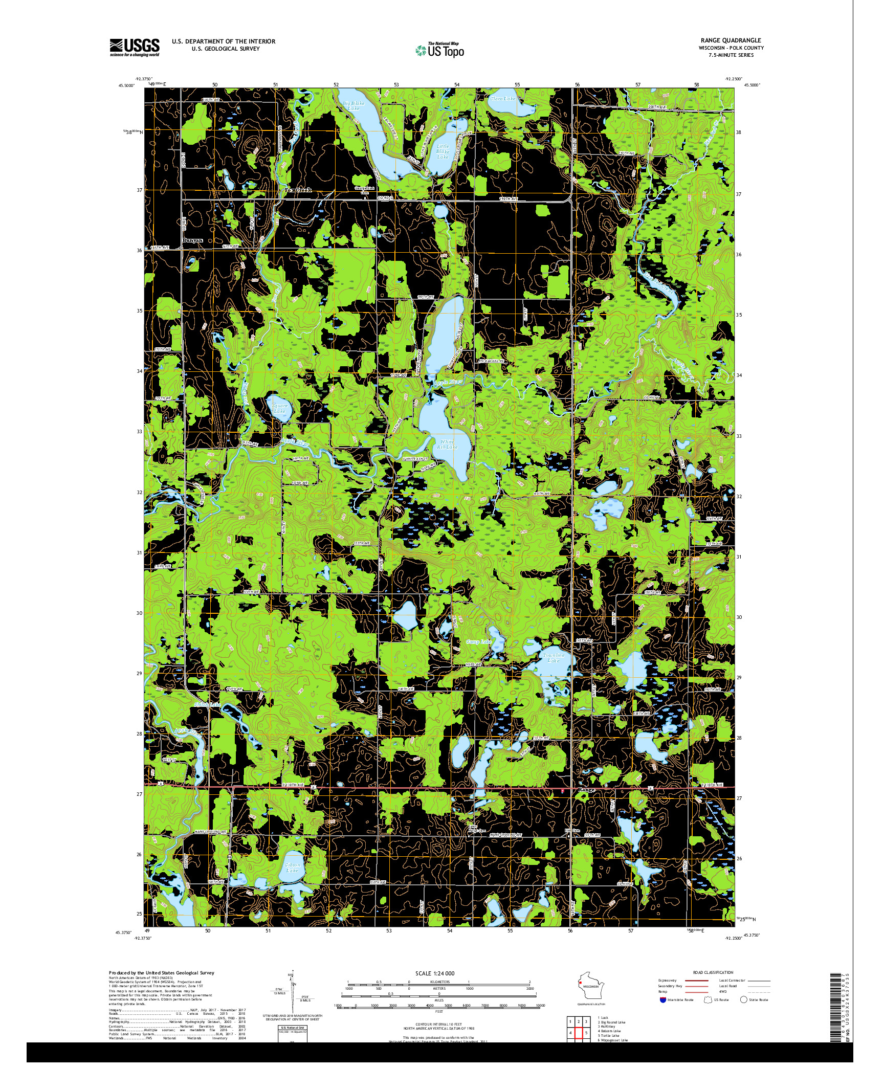 USGS US TOPO 7.5-MINUTE MAP FOR RANGE, WI 2018