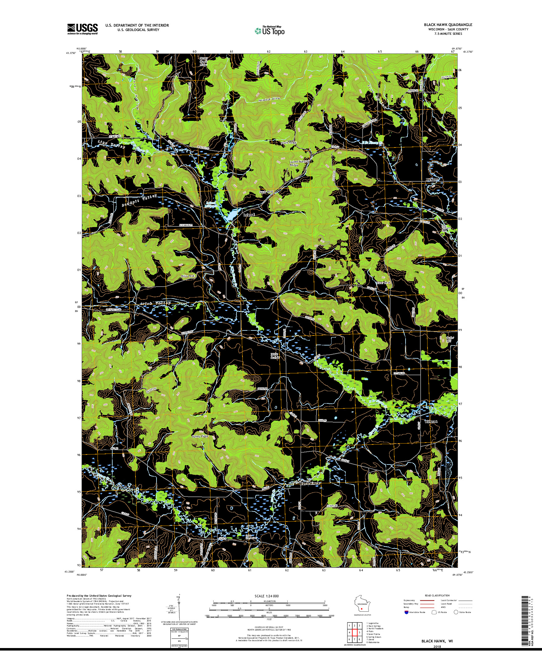 USGS US TOPO 7.5-MINUTE MAP FOR BLACK HAWK, WI 2018