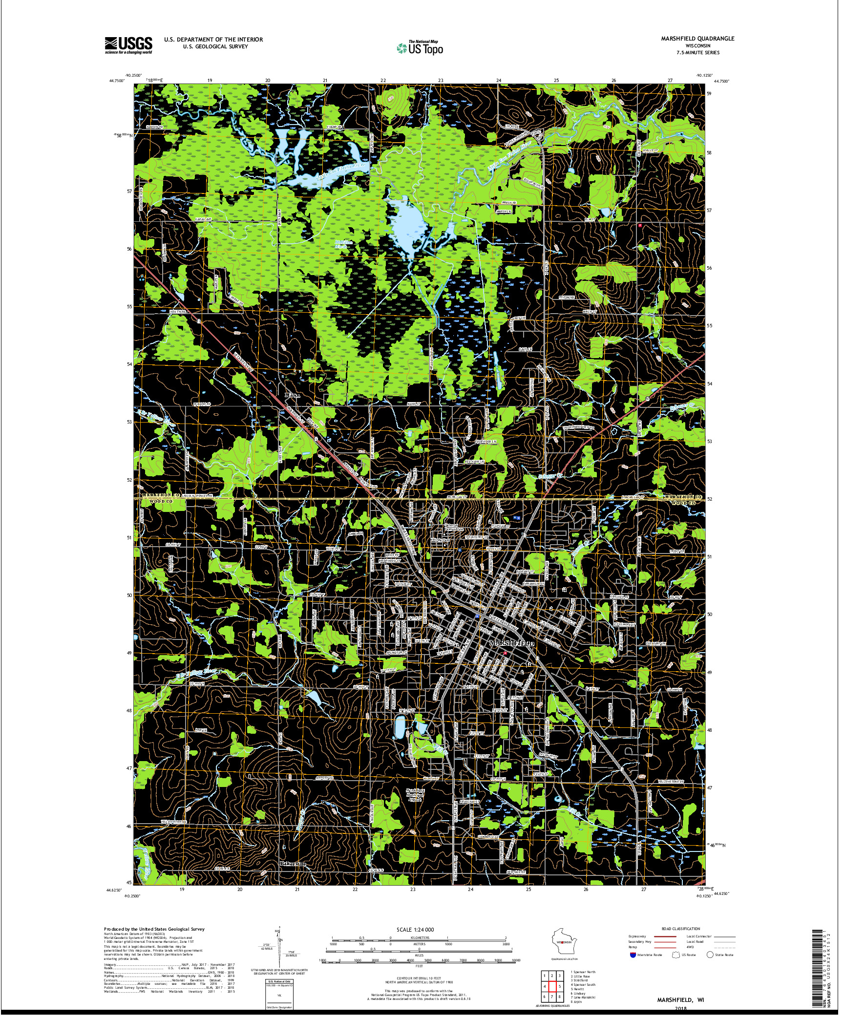 USGS US TOPO 7.5-MINUTE MAP FOR MARSHFIELD, WI 2018