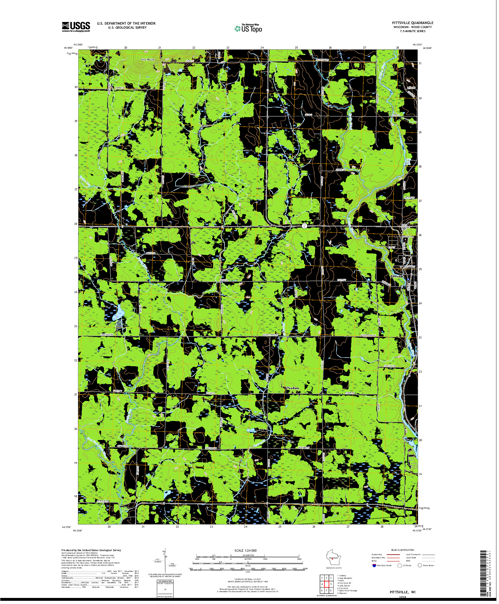 USGS US TOPO 7.5-MINUTE MAP FOR PITTSVILLE, WI 2018