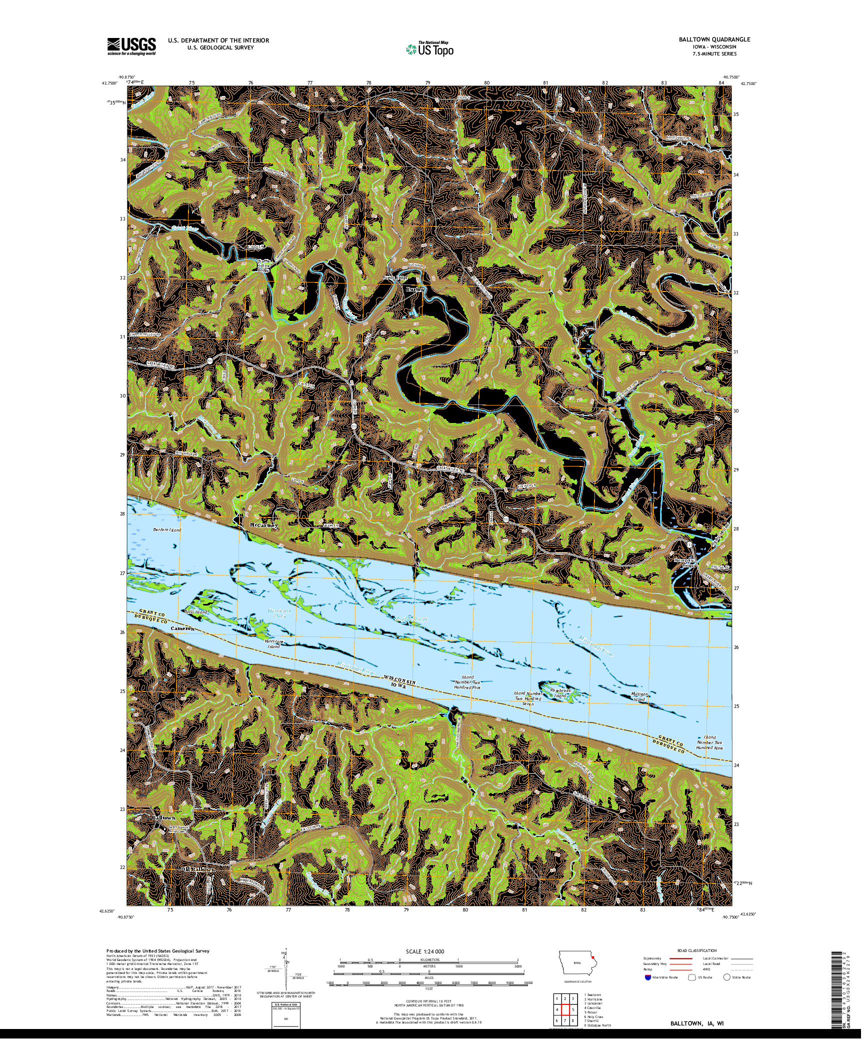 USGS US TOPO 7.5-MINUTE MAP FOR BALLTOWN, IA,WI 2018