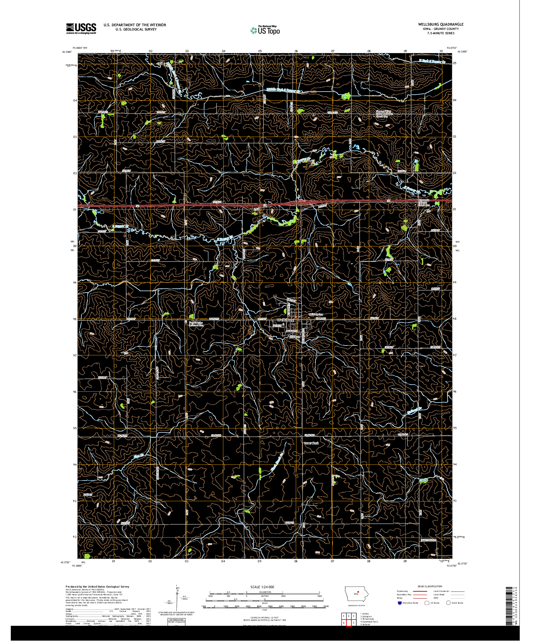 USGS US TOPO 7.5-MINUTE MAP FOR WELLSBURG, IA 2018