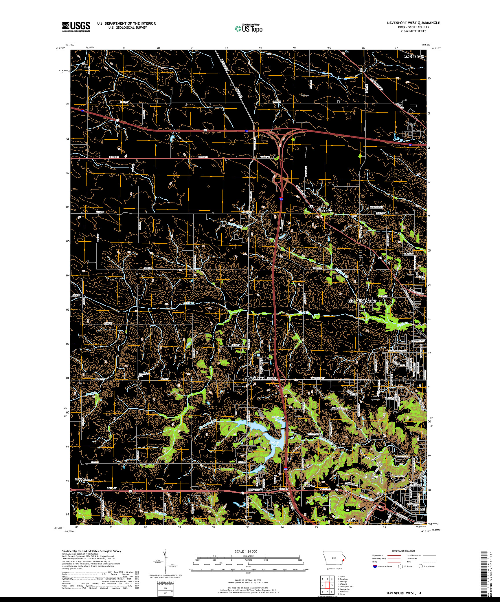USGS US TOPO 7.5-MINUTE MAP FOR DAVENPORT WEST, IA 2018