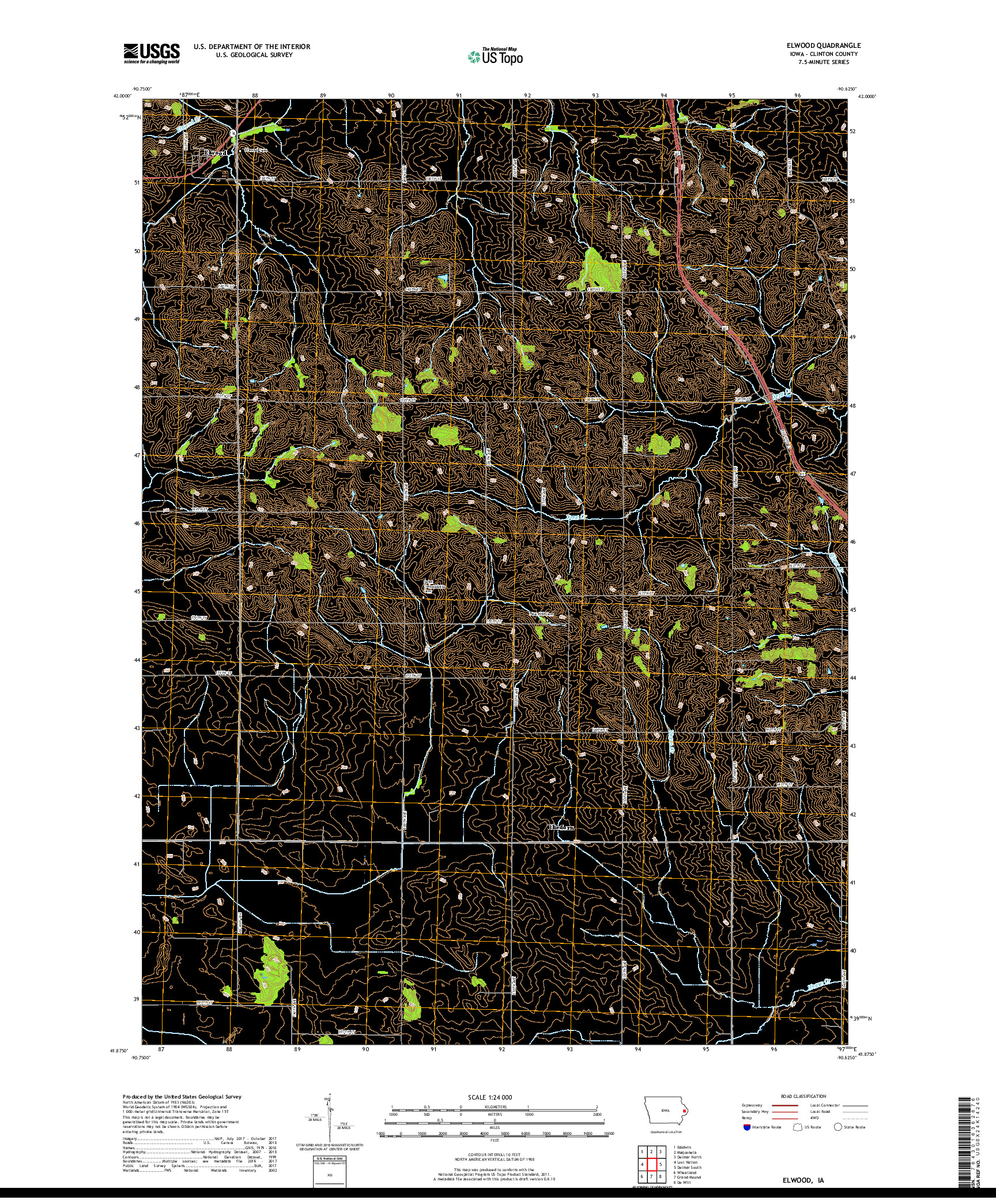 USGS US TOPO 7.5-MINUTE MAP FOR ELWOOD, IA 2018