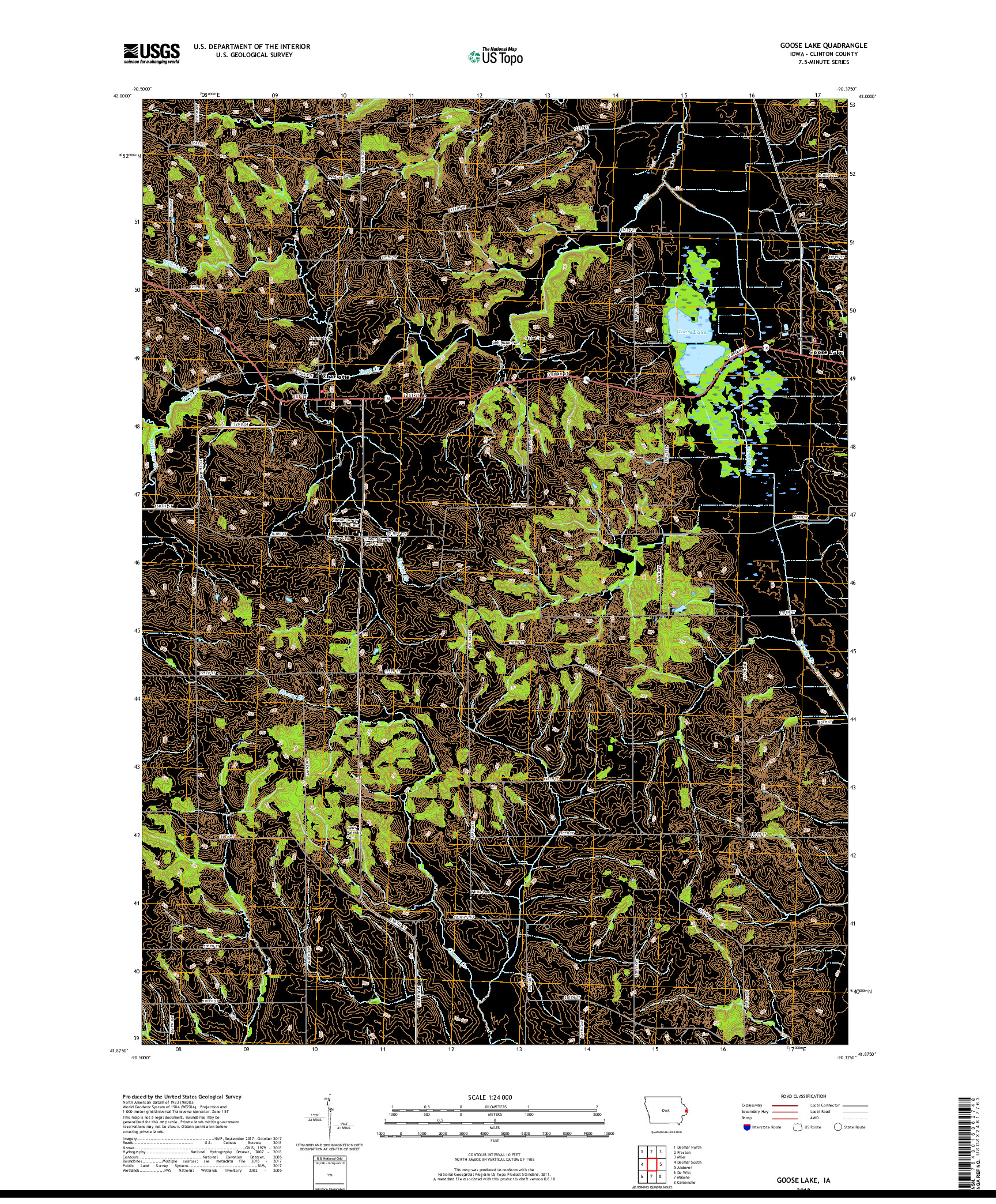 USGS US TOPO 7.5-MINUTE MAP FOR GOOSE LAKE, IA 2018