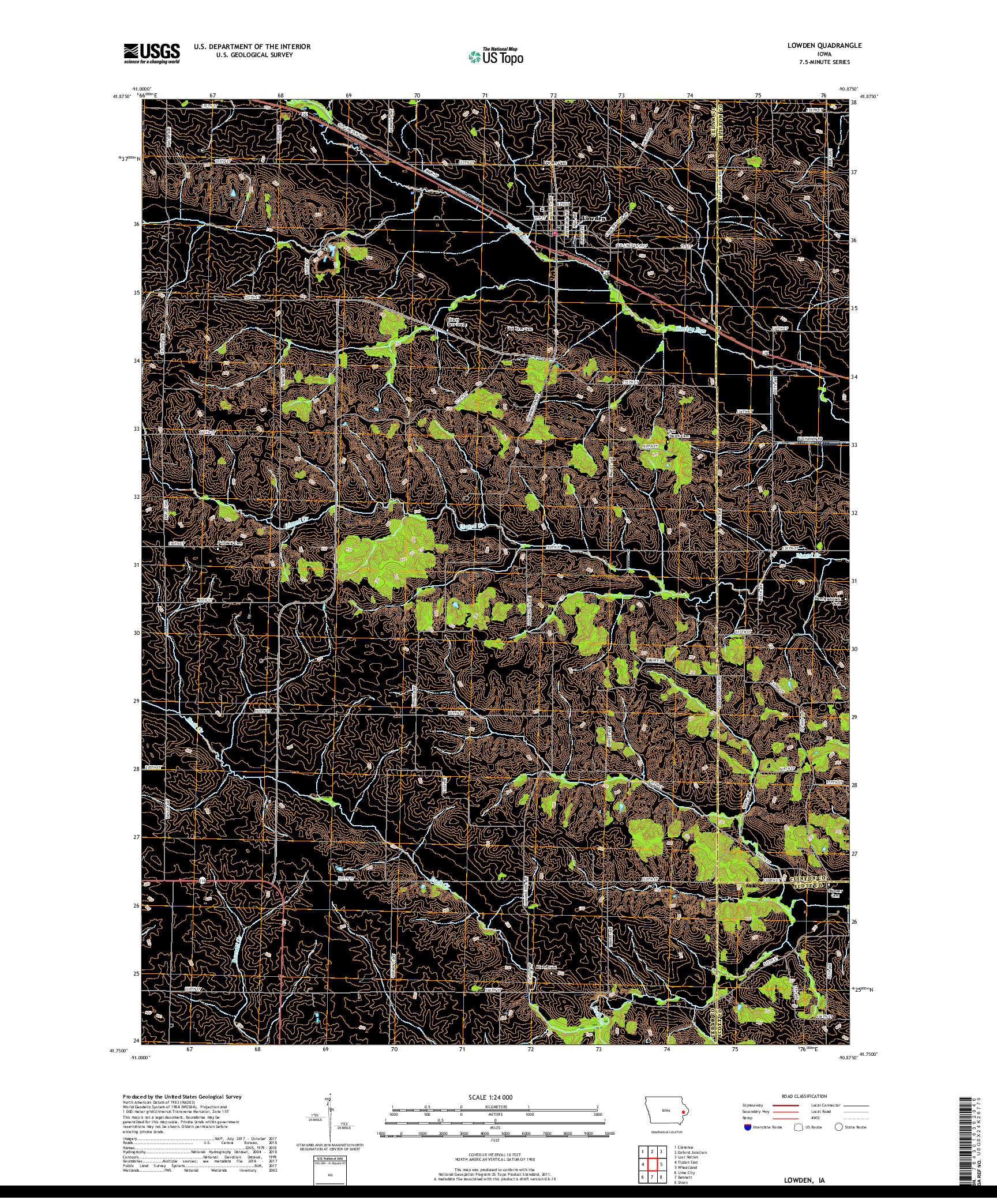 USGS US TOPO 7.5-MINUTE MAP FOR LOWDEN, IA 2018